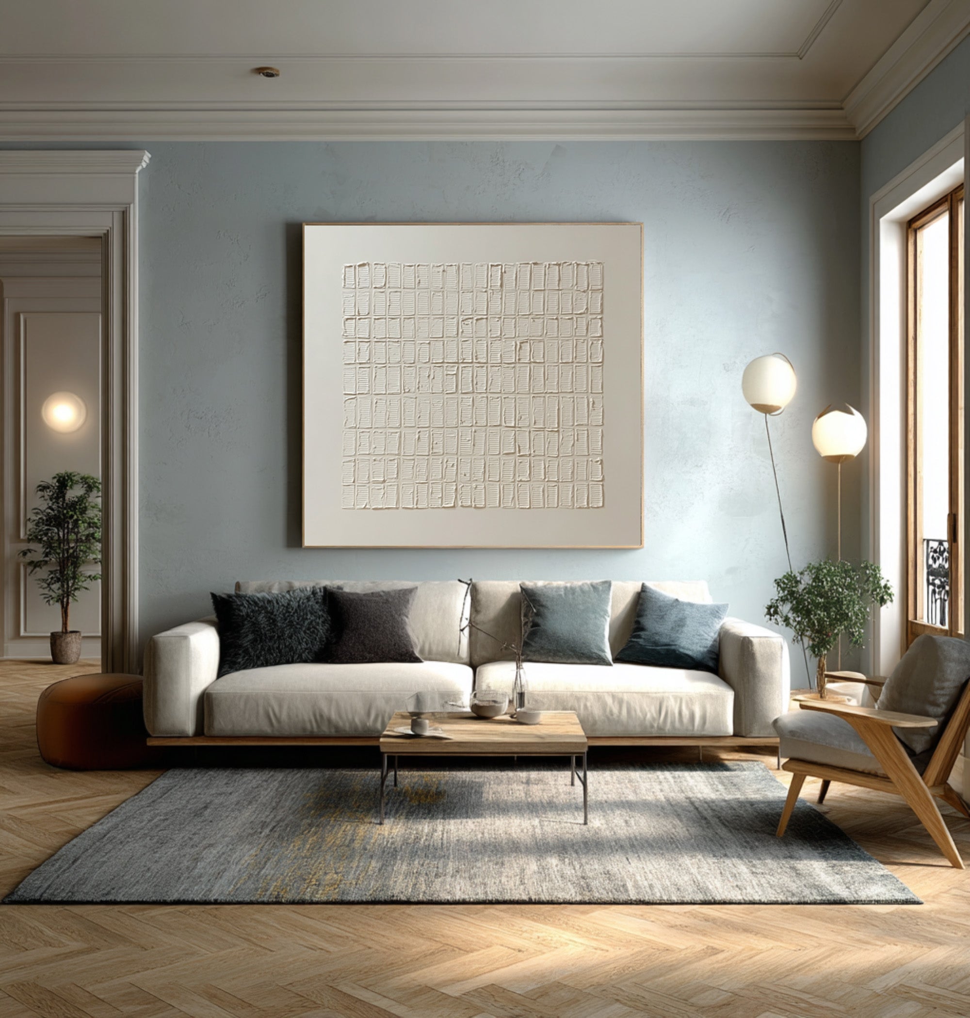 Modern Textured Art - Fluid White Abstract Painting #AG 061