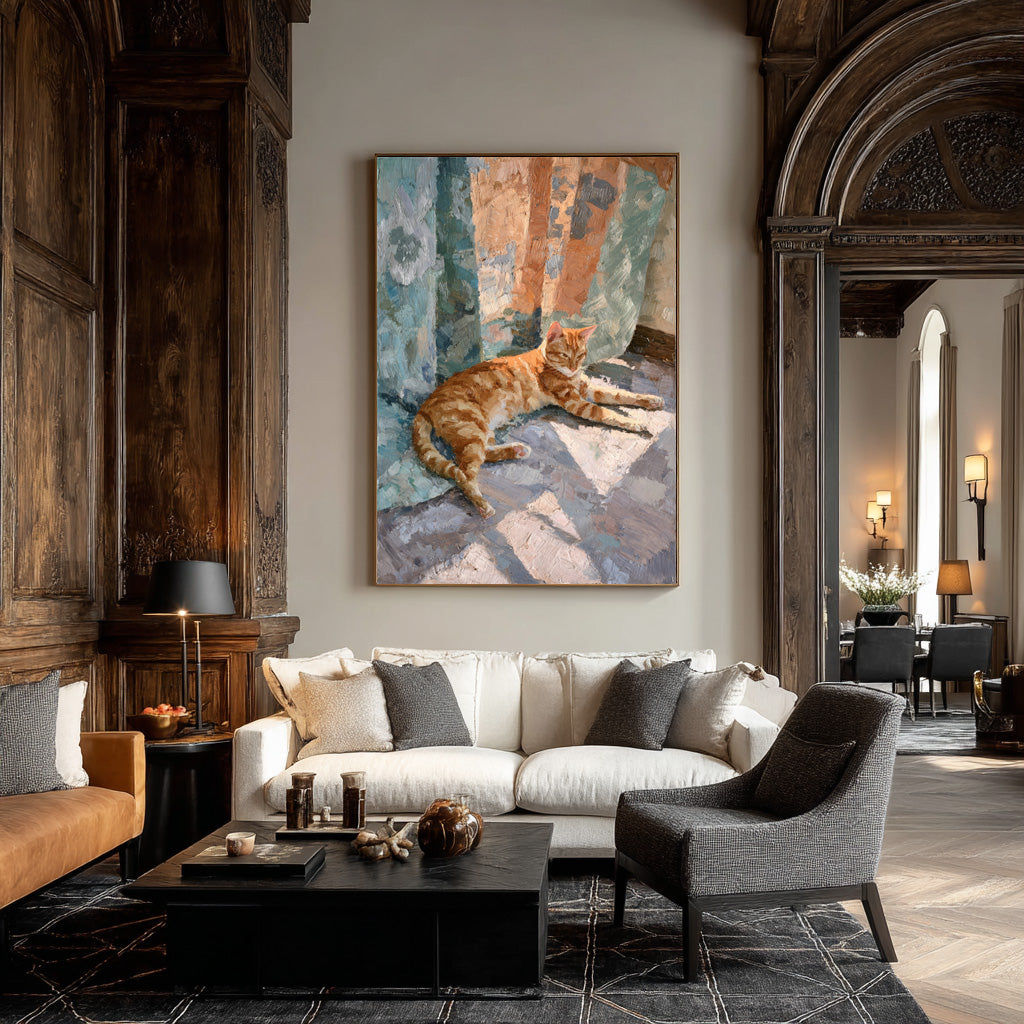 Cat in Sunlight Canvas - Modern Animal Painting #AG 055