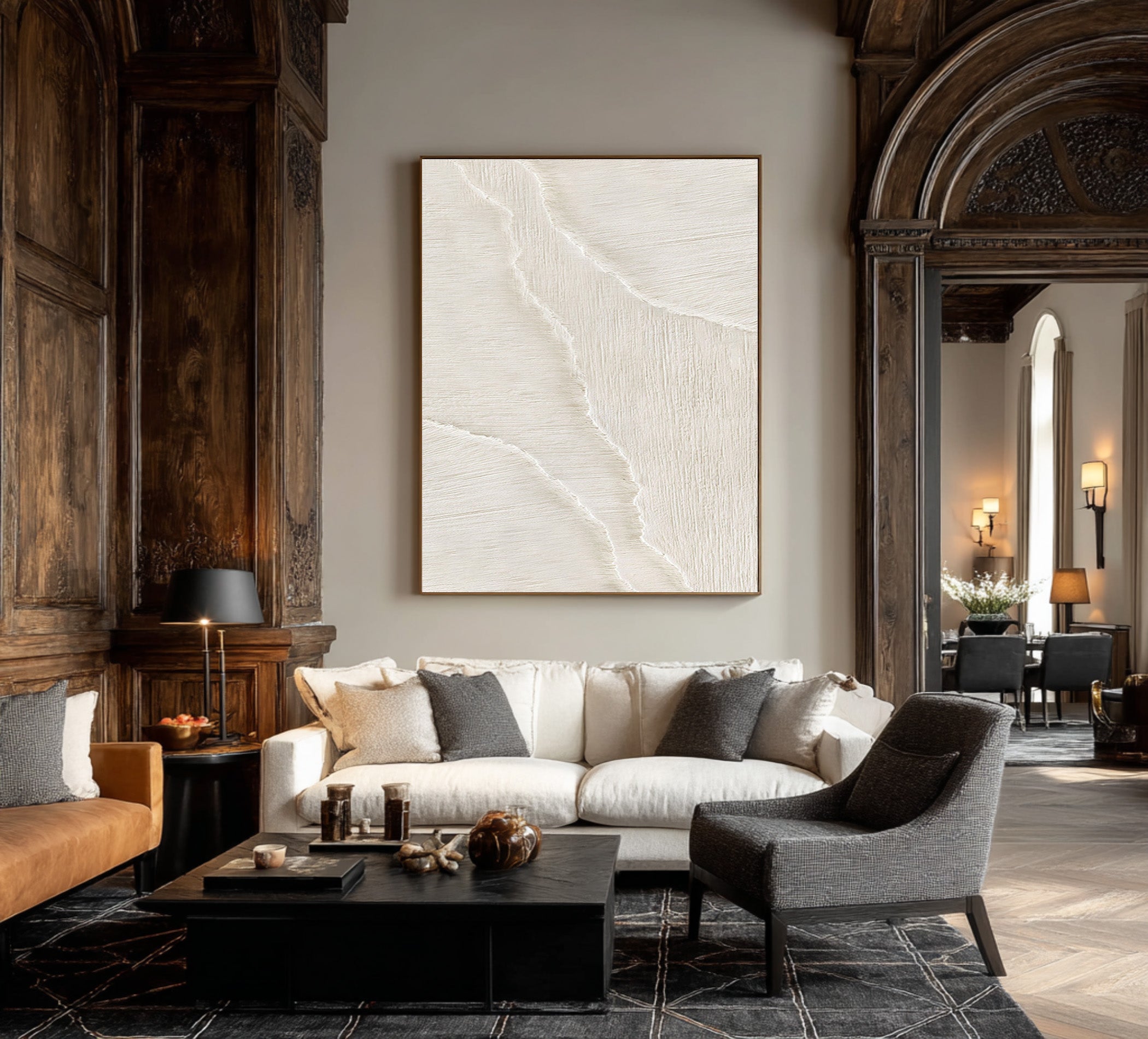 Large Beige Ripple Painting - Minimalist Entryway Art #AG 071