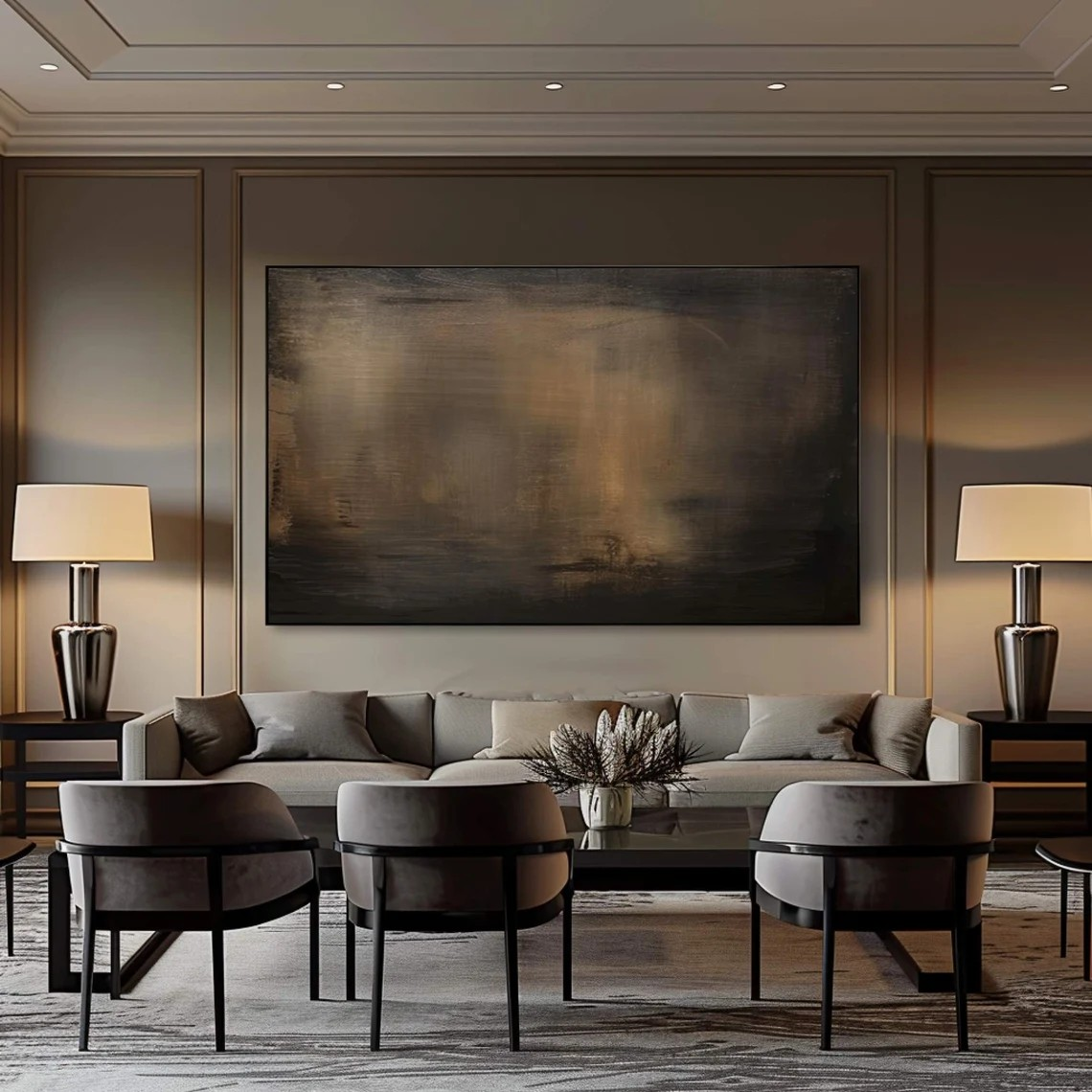 Large Modern Dark Shades Abstract Landscape Wall Decor #MM212