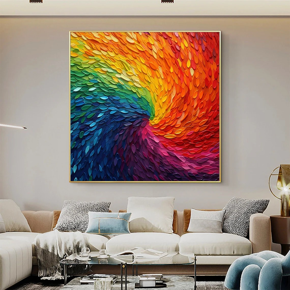 Abstract Colorful Vortex Texture Canvas with Impasto Rainbow #MM442