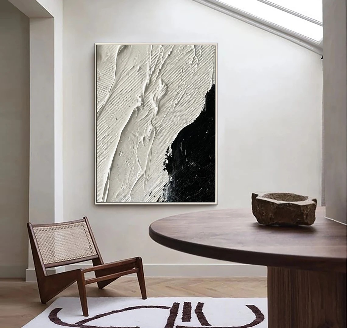 Dramatic Black and White 3D Textured Abstract, Bold Wall Art #MM433