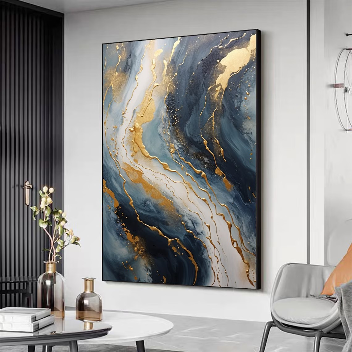 Dynamic Gold Foil Luxury Wall Art with Abstract Marble Texture #MM434