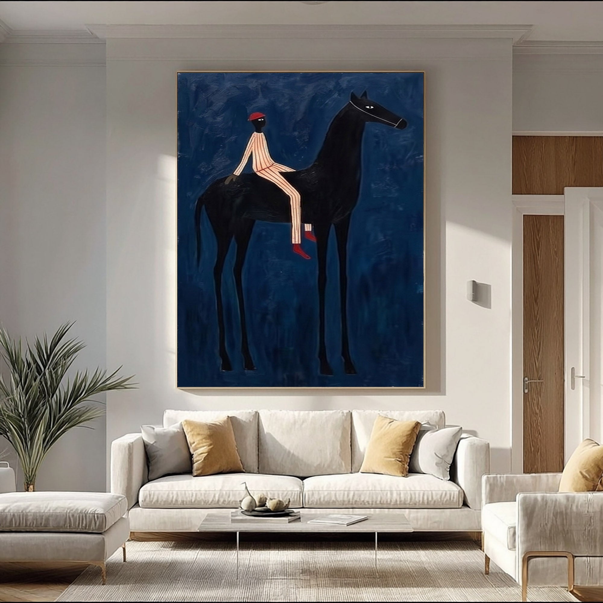 Large Cowboy Wall Art Blue Horse Painting Contemporary Western Decor
