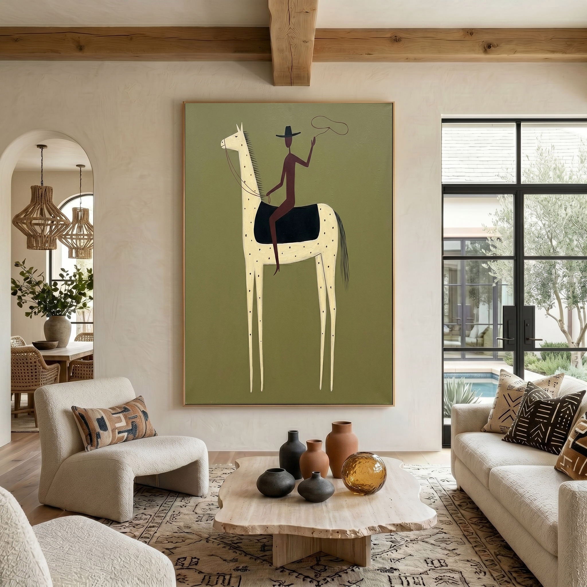 Large Lone Cowboy Wall Art Contemporary Horse Painting Western Artwork