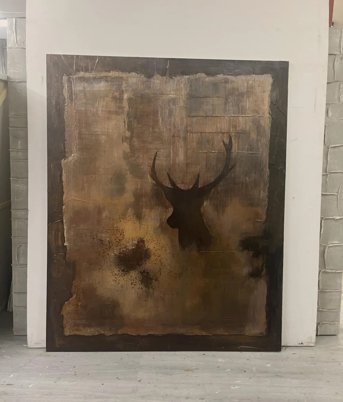 Brown Textured WABI SABI Art with Stag Modern Minimalist Wall Decor #MM216