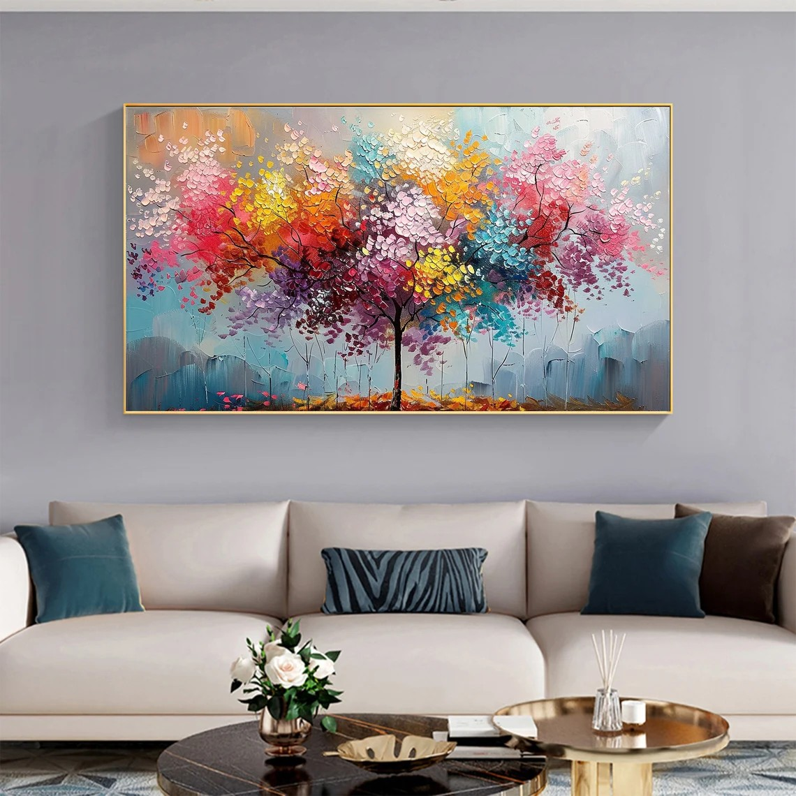 Colorful Abstract Blossom Tree Canvas For Living Room #MM438
