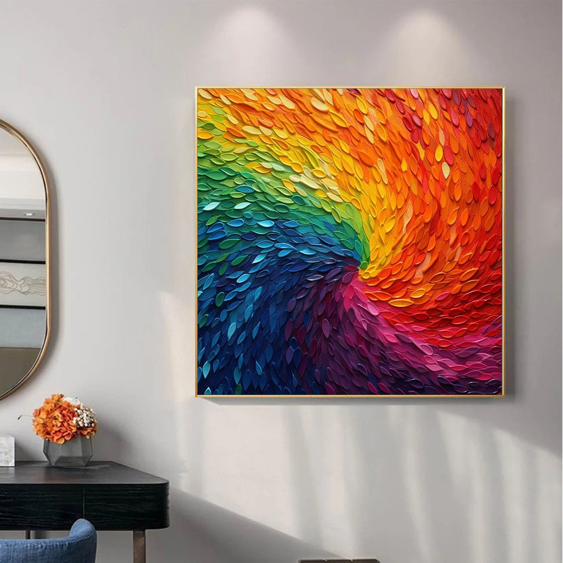 Abstract Colorful Vortex Texture Canvas with Impasto Rainbow #MM442
