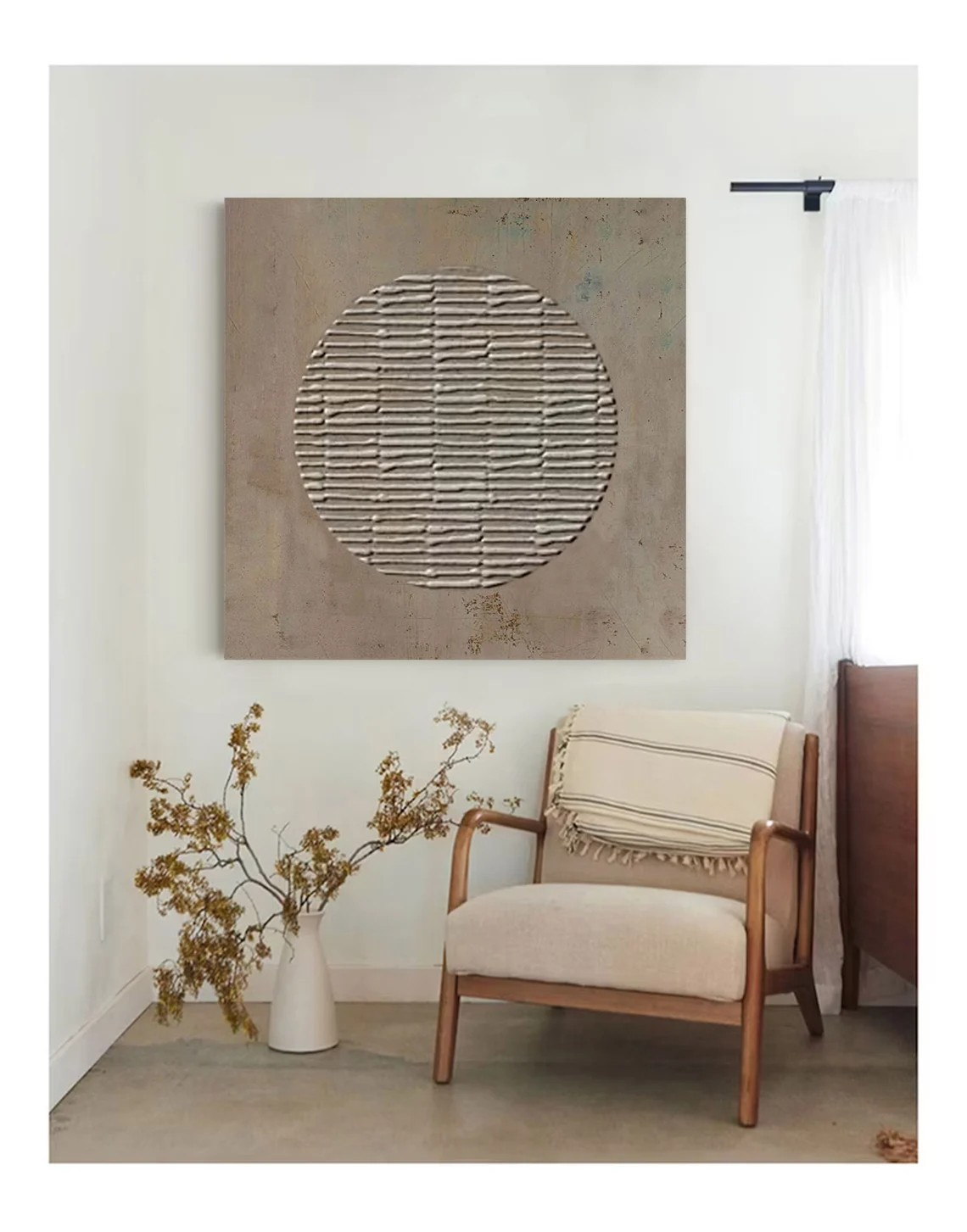 Textured Circle Abstraction, Earth Tone Minimalist Wall Decor #MM426