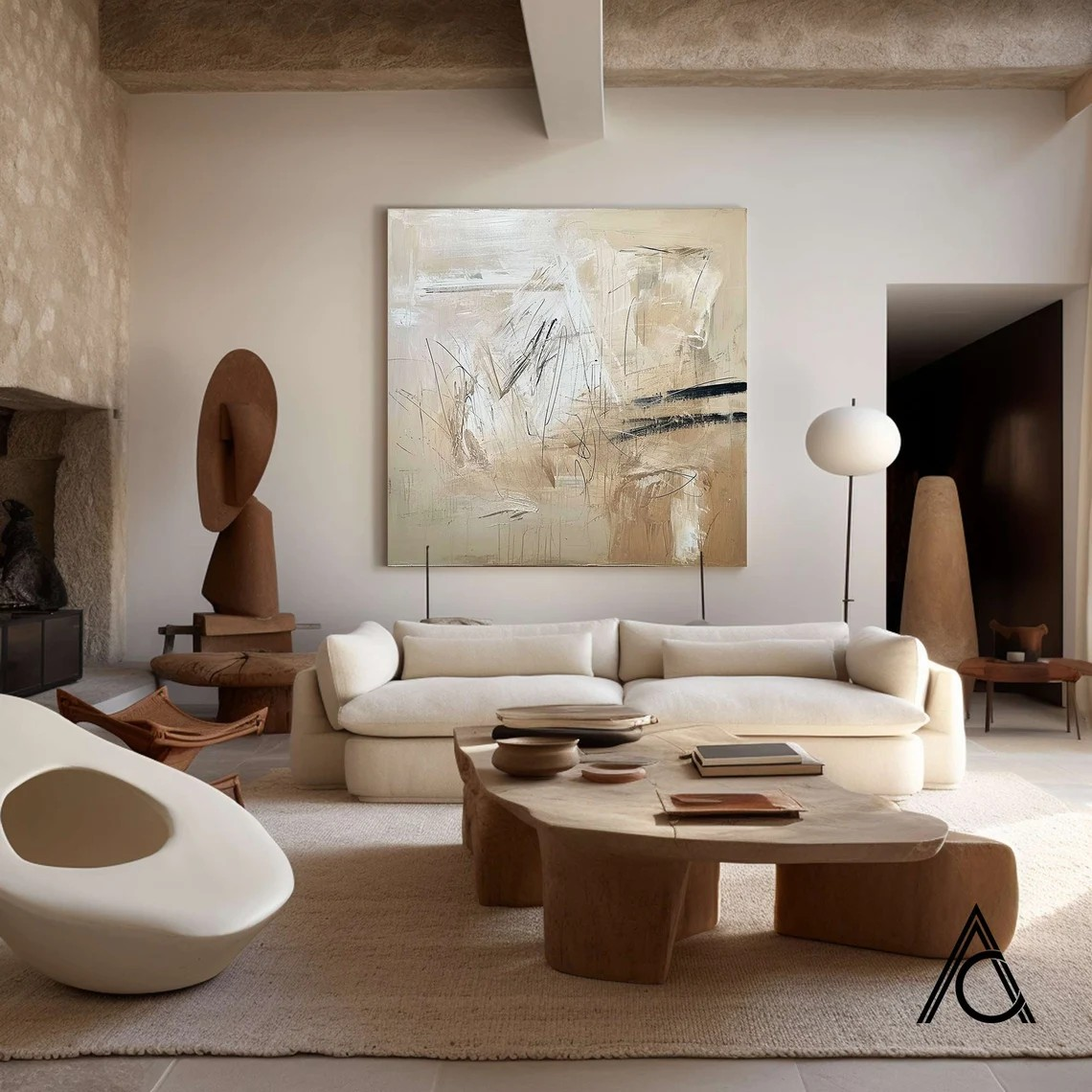 Abstract Line Art, Beige Textured Contemporary Wall Decor #MM432