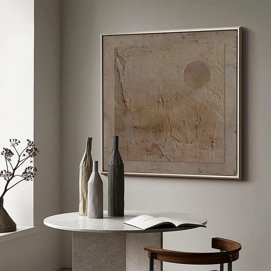 Earth Tone Minimalist Texture Art with Circular Form #MM425