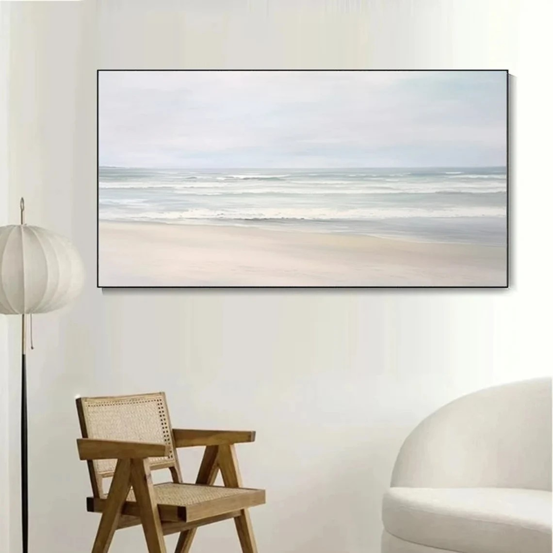 Serene Beach Landscape Oil Painting, Calming Coastal Art on Canvas #MM444