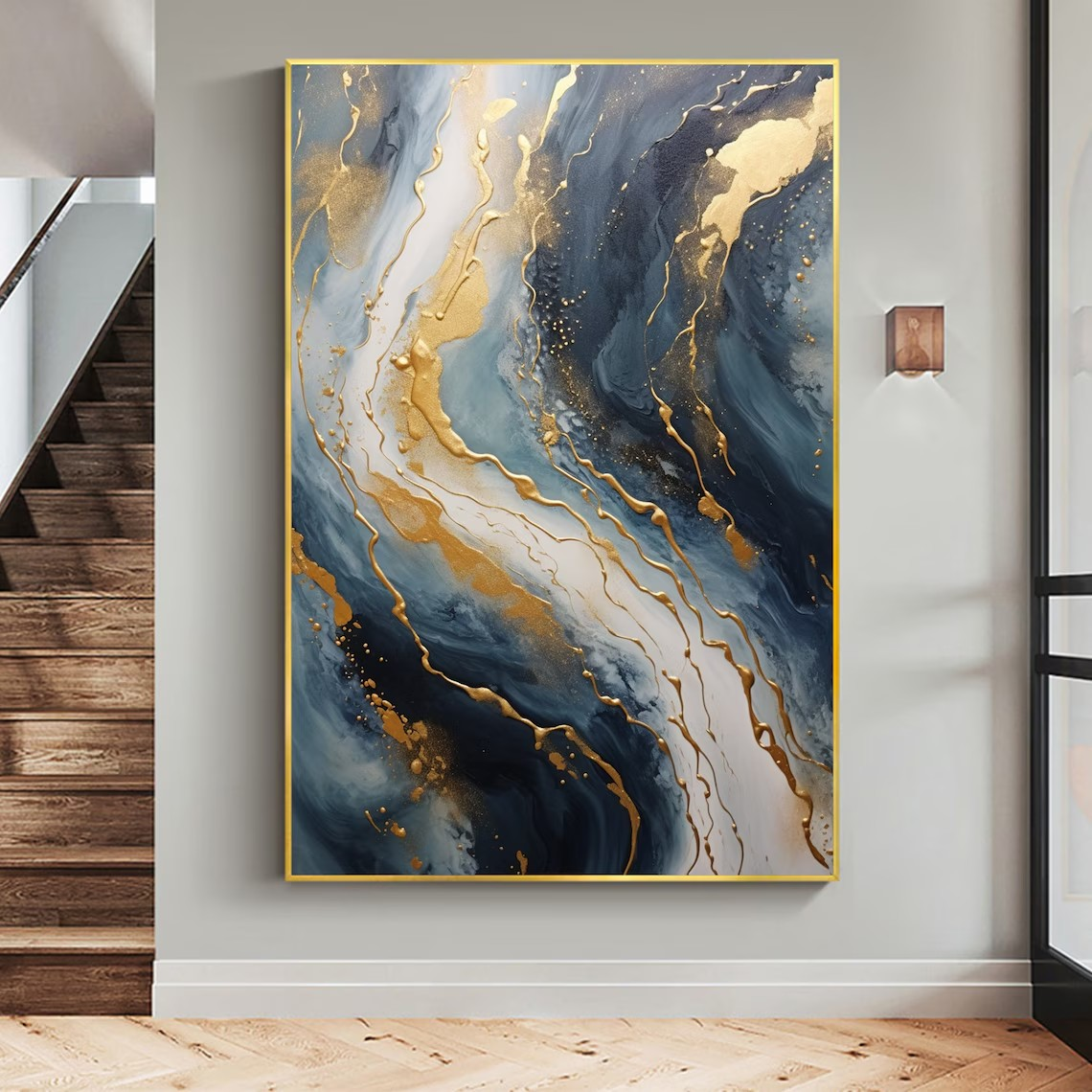 Dynamic Gold Foil Luxury Wall Art with Abstract Marble Texture #MM434