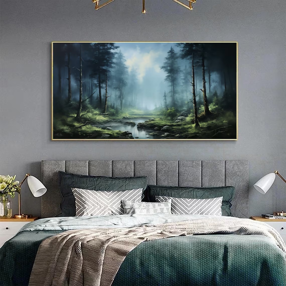Forest Landscape Oil Painting, Misty Woodland Scene on Canvas #MM435