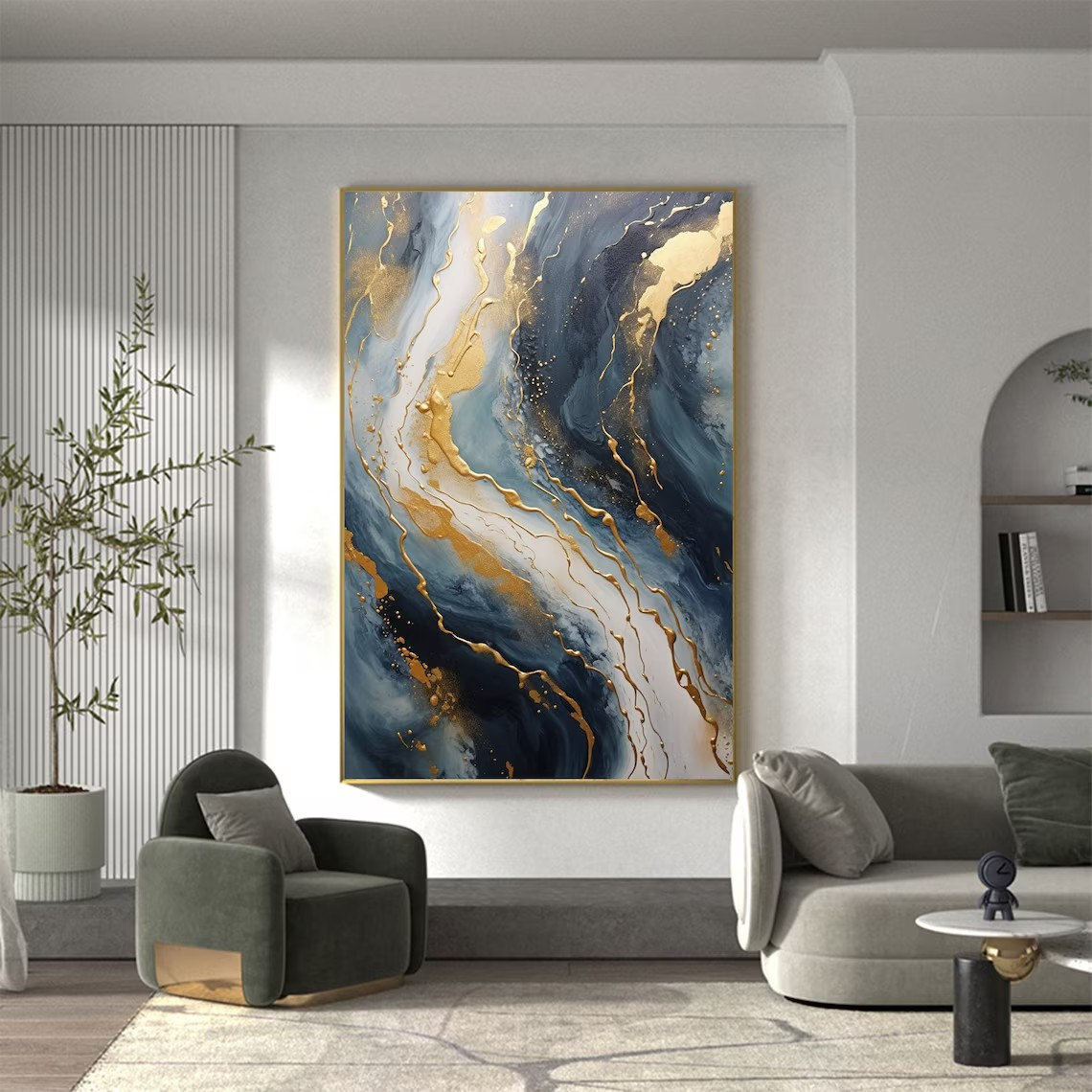 Dynamic Gold Foil Luxury Wall Art with Abstract Marble Texture #MM434