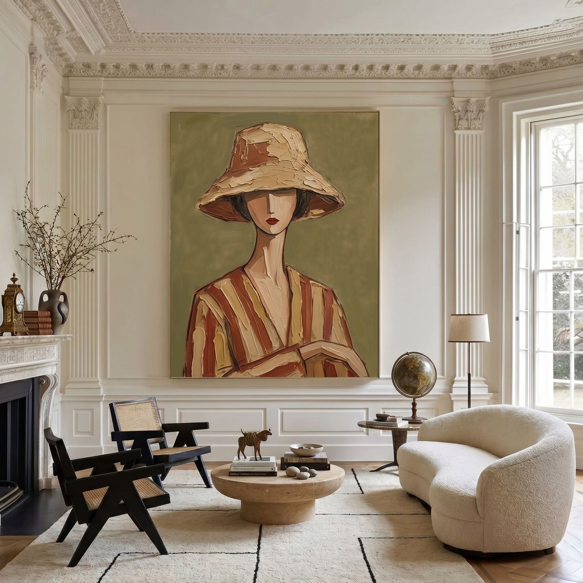 Large Modern Woman Portrait Wall Art Abstract Oil Painting Vintage Americana Art Cowgirl Cowboy Western Fashion Figure Interior Decor