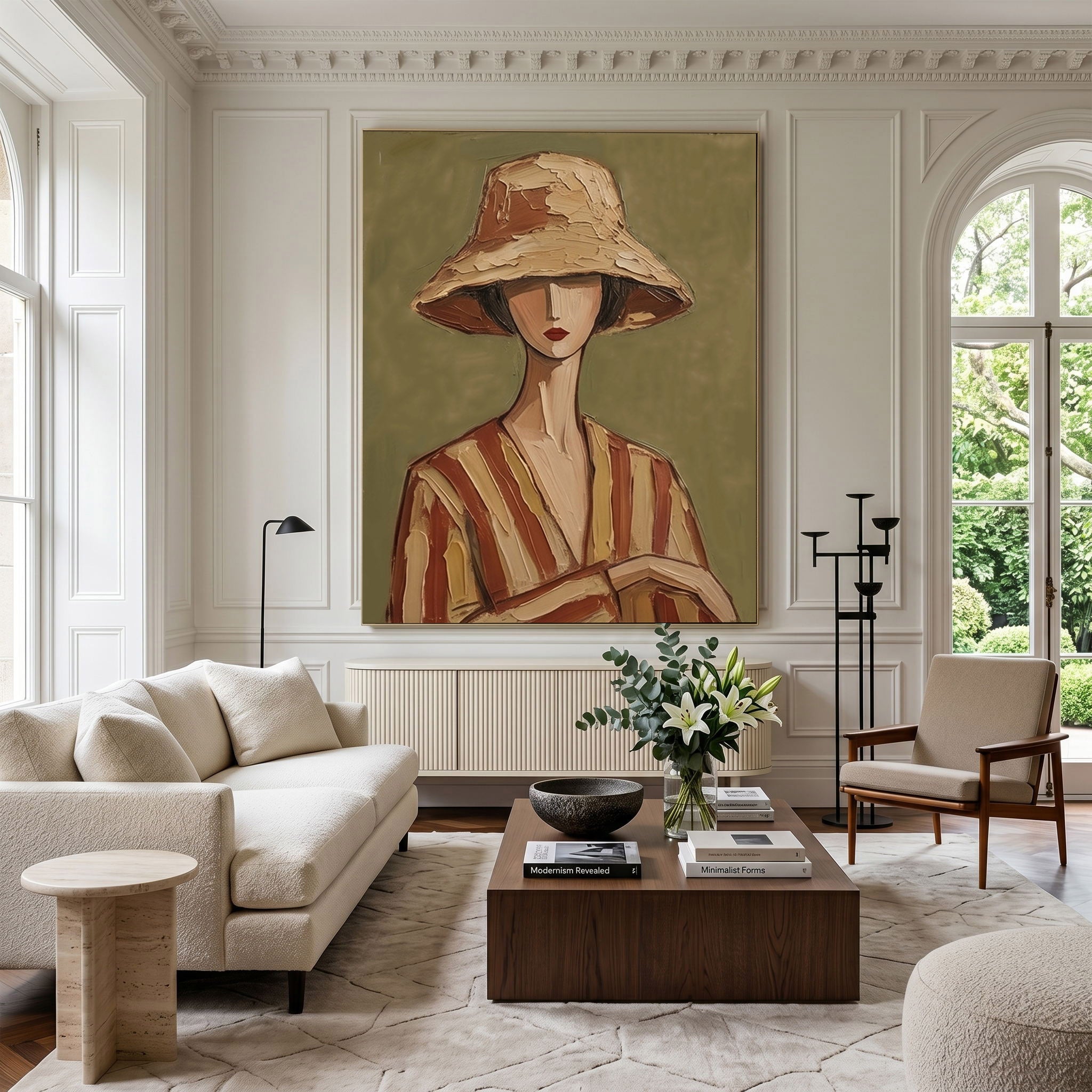 Large Modern Woman Portrait Wall Art Abstract Oil Painting Vintage Americana Art Cowgirl Cowboy Western Fashion Figure Interior Decor