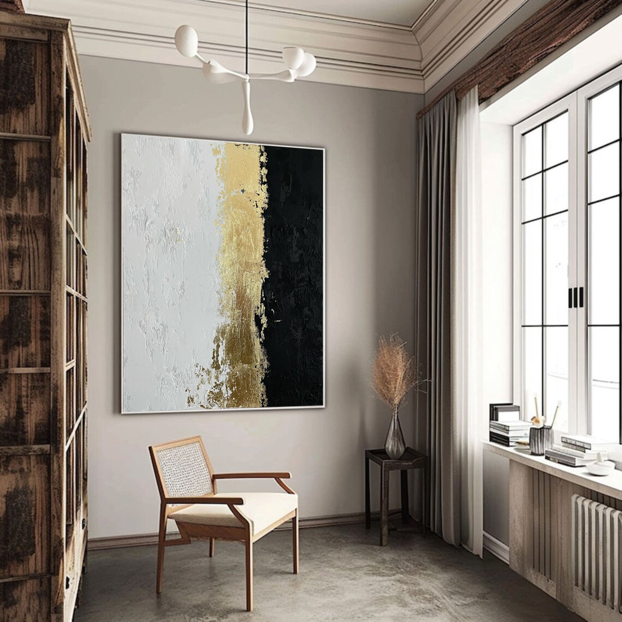 Elegant Black and Gold Canvas For Minimalist Interiors #MM030