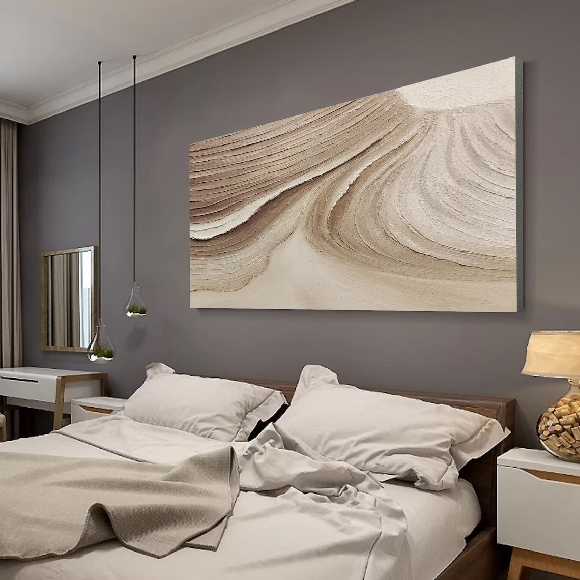 Sculptural Beige Wave Abstract Textured Minimalist Wall Art  #MM243