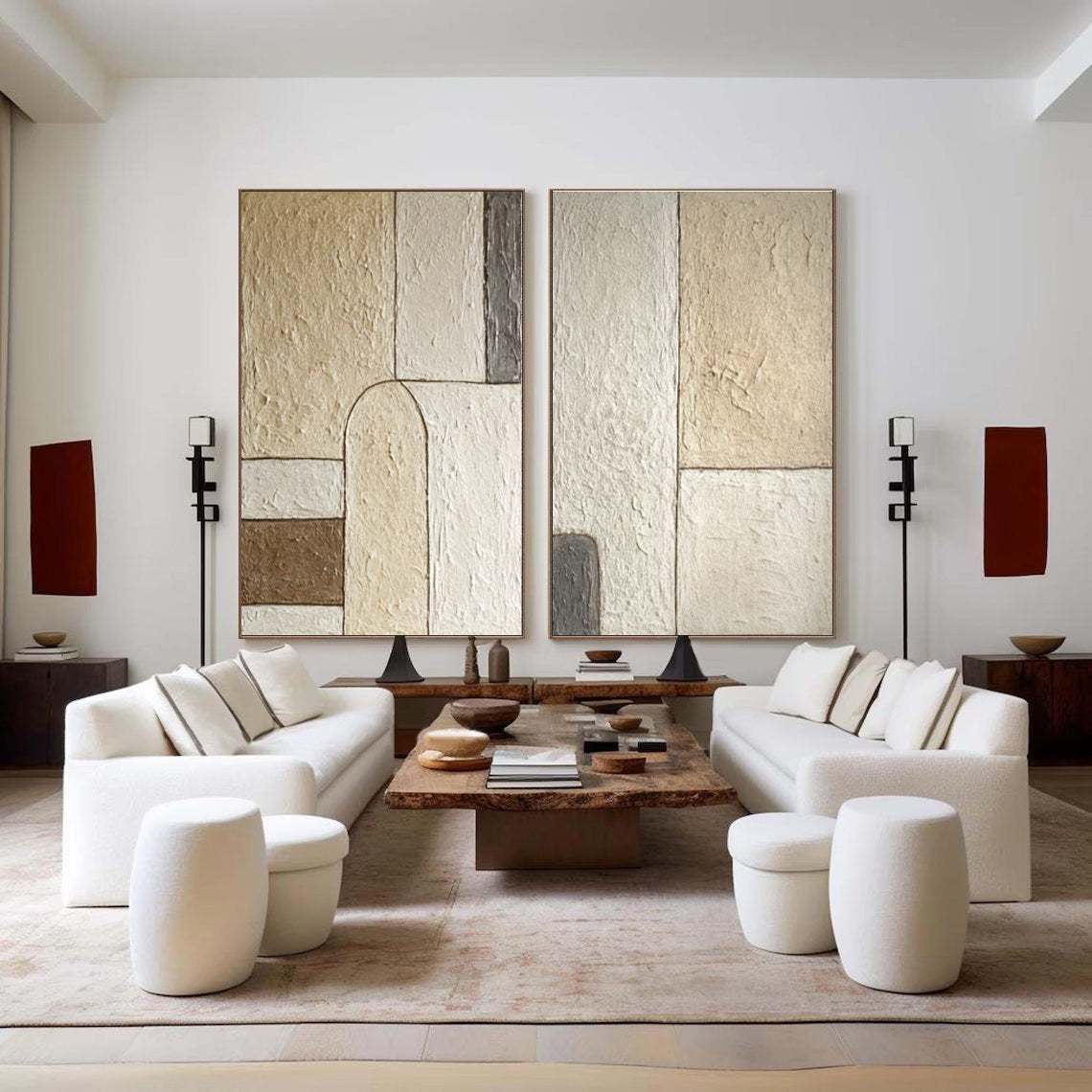 Minimalist Duo Wall Art - Neutral Abstract Canvas Prints #AG 049