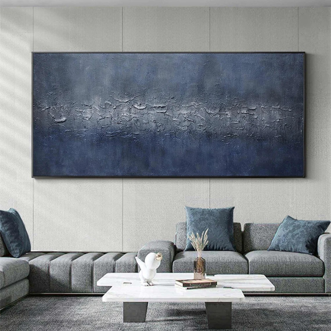 Textured Minimalist Abstract Deep Blue Modern Wall Art #MM227