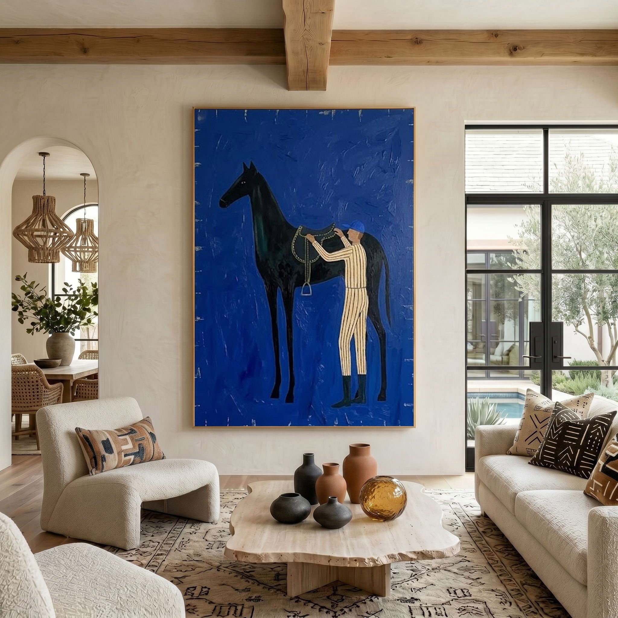 Large Contemporary Cowboy Horse Oil Painting Luxury Wall Art