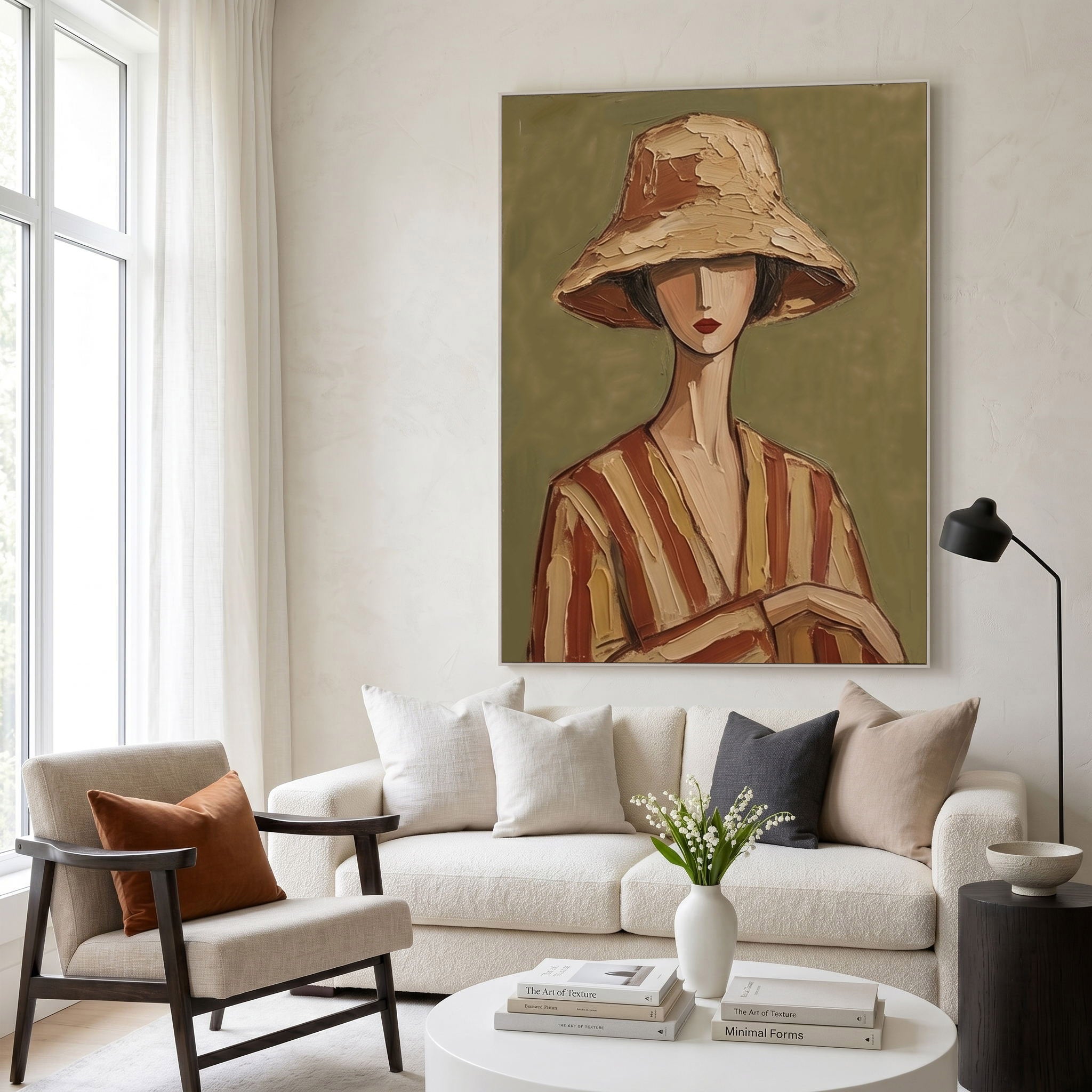 Large Modern Woman Portrait Wall Art Abstract Oil Painting Vintage Americana Art Cowgirl Cowboy Western Fashion Figure Interior Decor
