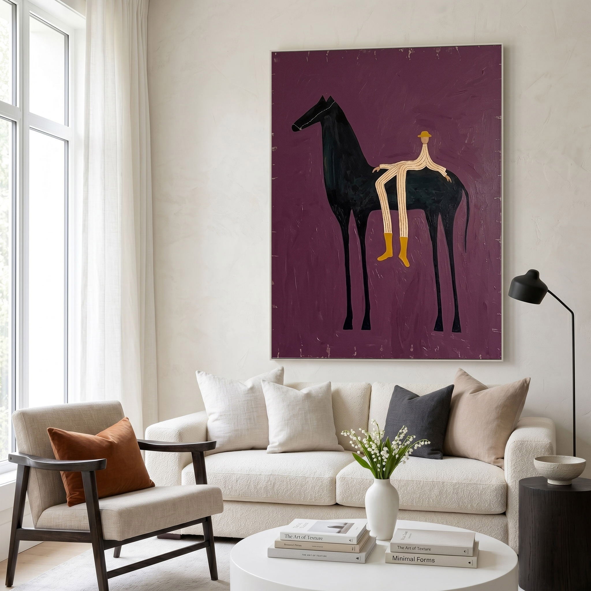Large Cowboy Wall Art Modern Western Horse Oil Painting Luxury Equestrian Artwork