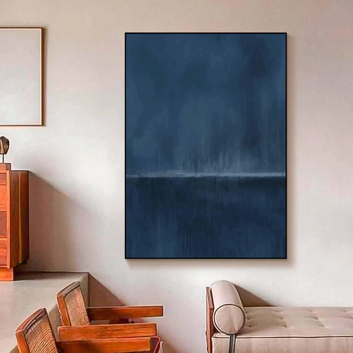 Navy Abstract Horizon Canvas Elegant Minimalist Wall Art #AB074