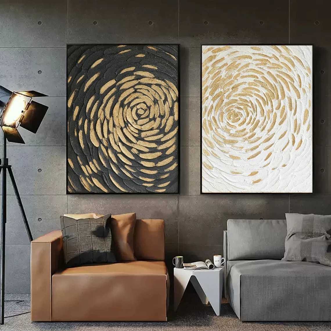 Textured Gold & Black/White Swirl Art Set