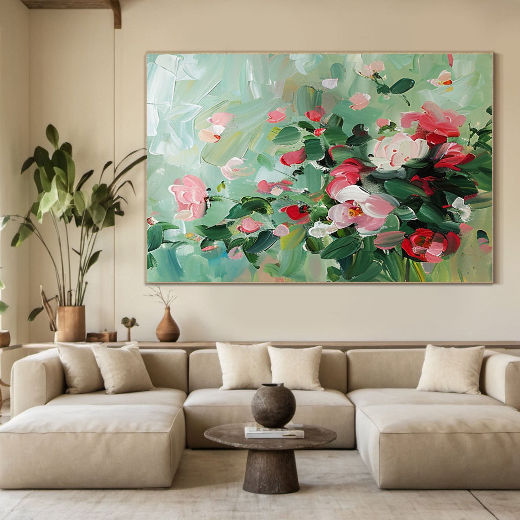 Vibrant Floral Wall Art Modern Abstract Flowers On Canvas #FB009