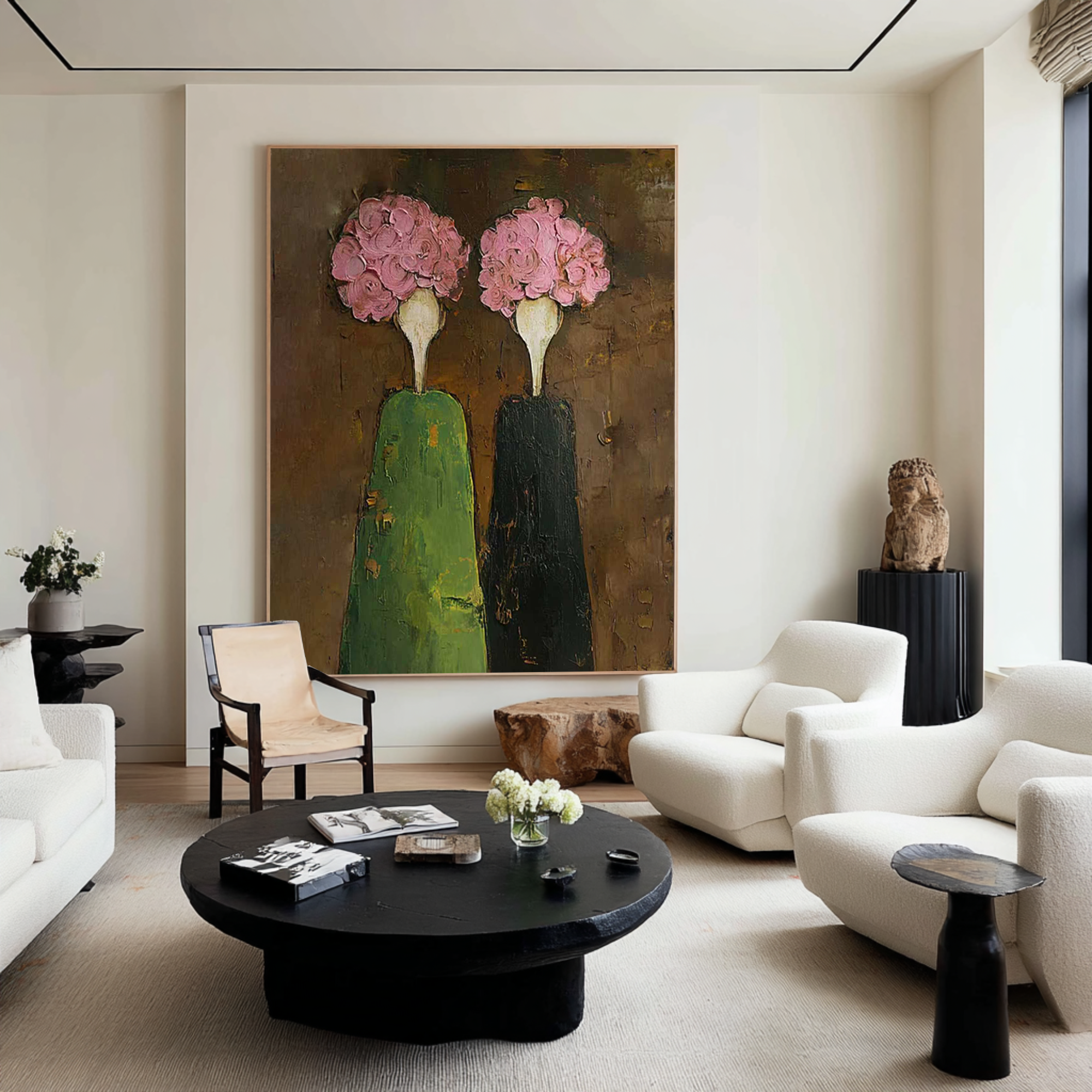 Modern Figurative Oil Painting - Green and Pink Wall Art | KelorArt