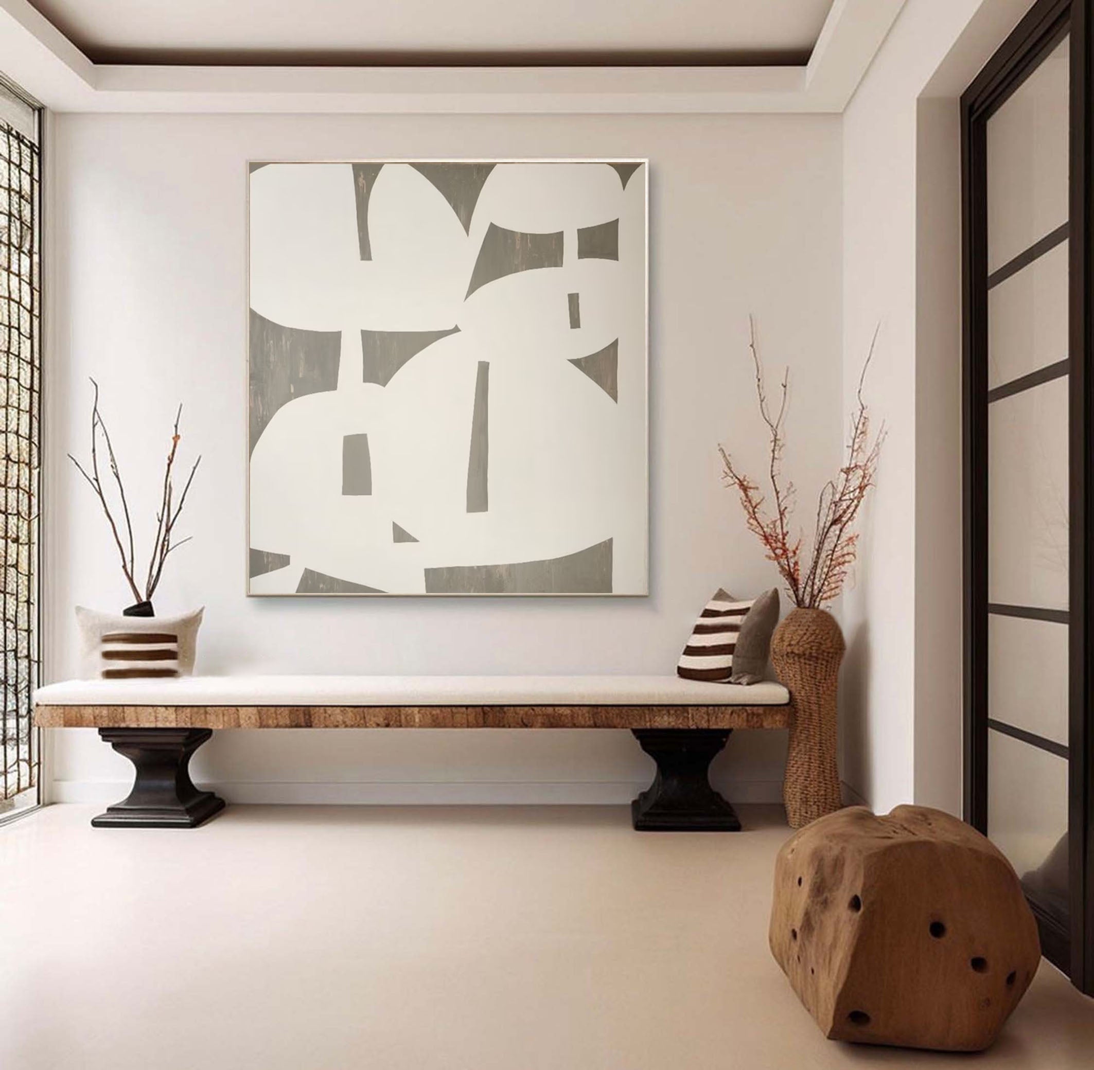 Bold Abstract Wall Art with Neutral Color Blocking #AB073