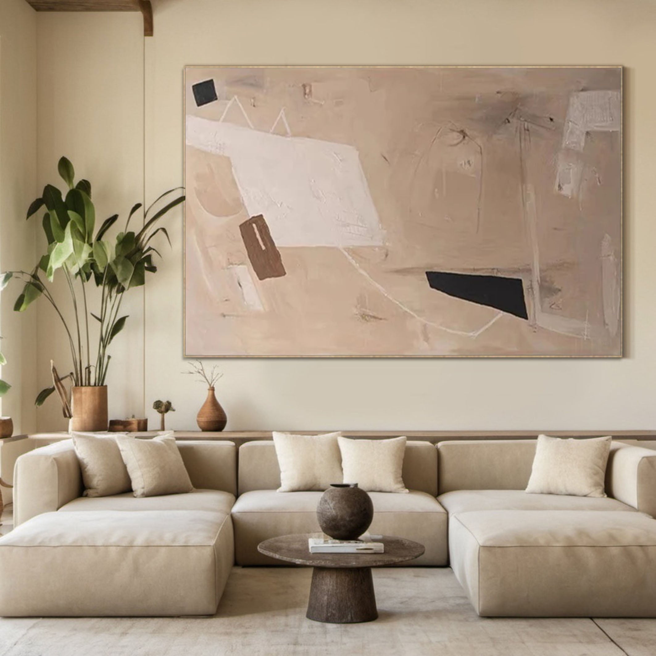 Neutral Abstract Wall Art with Geometric Accents #AB050