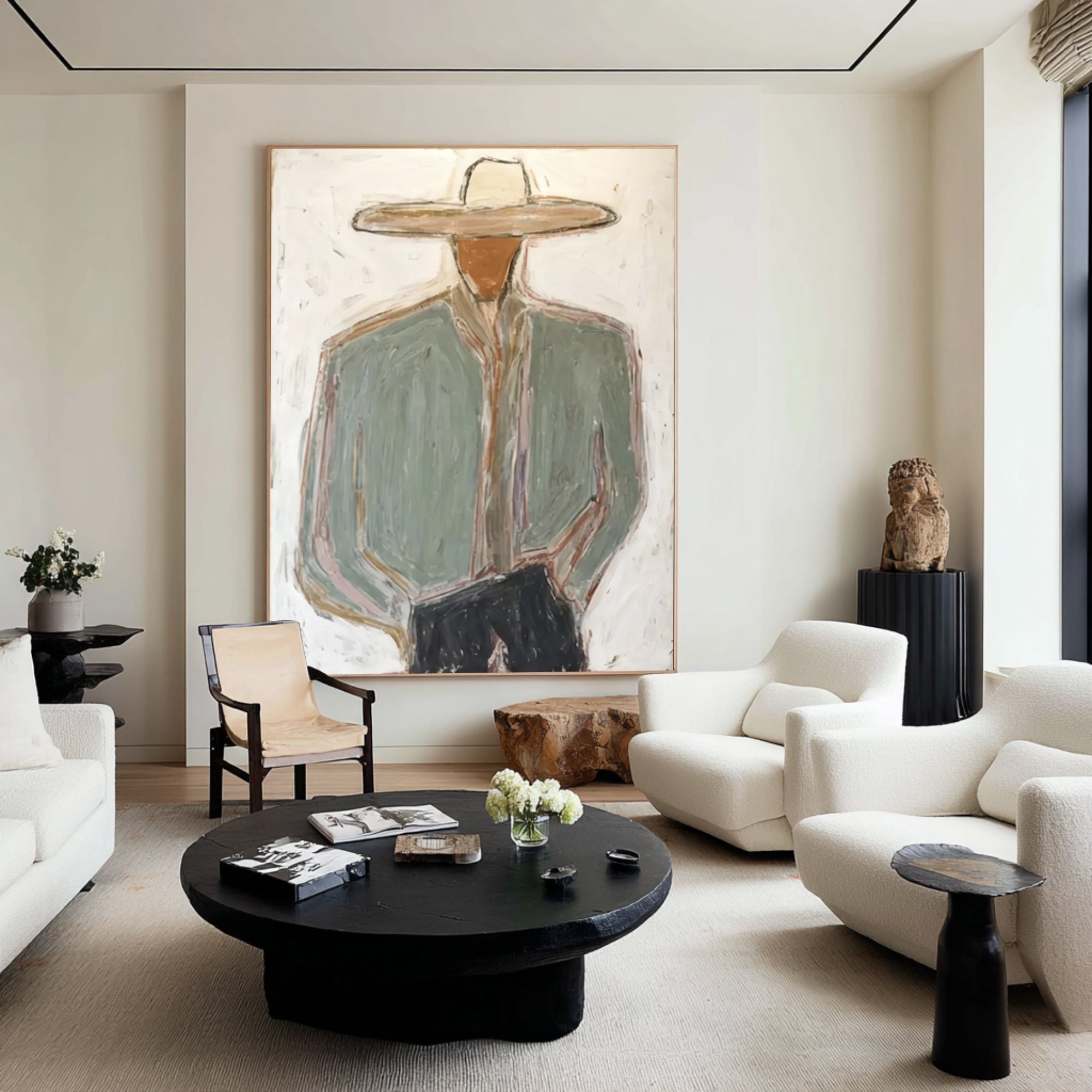 Large Minimalist Cowboy Canvas Art Contemporary Neutral Painting
