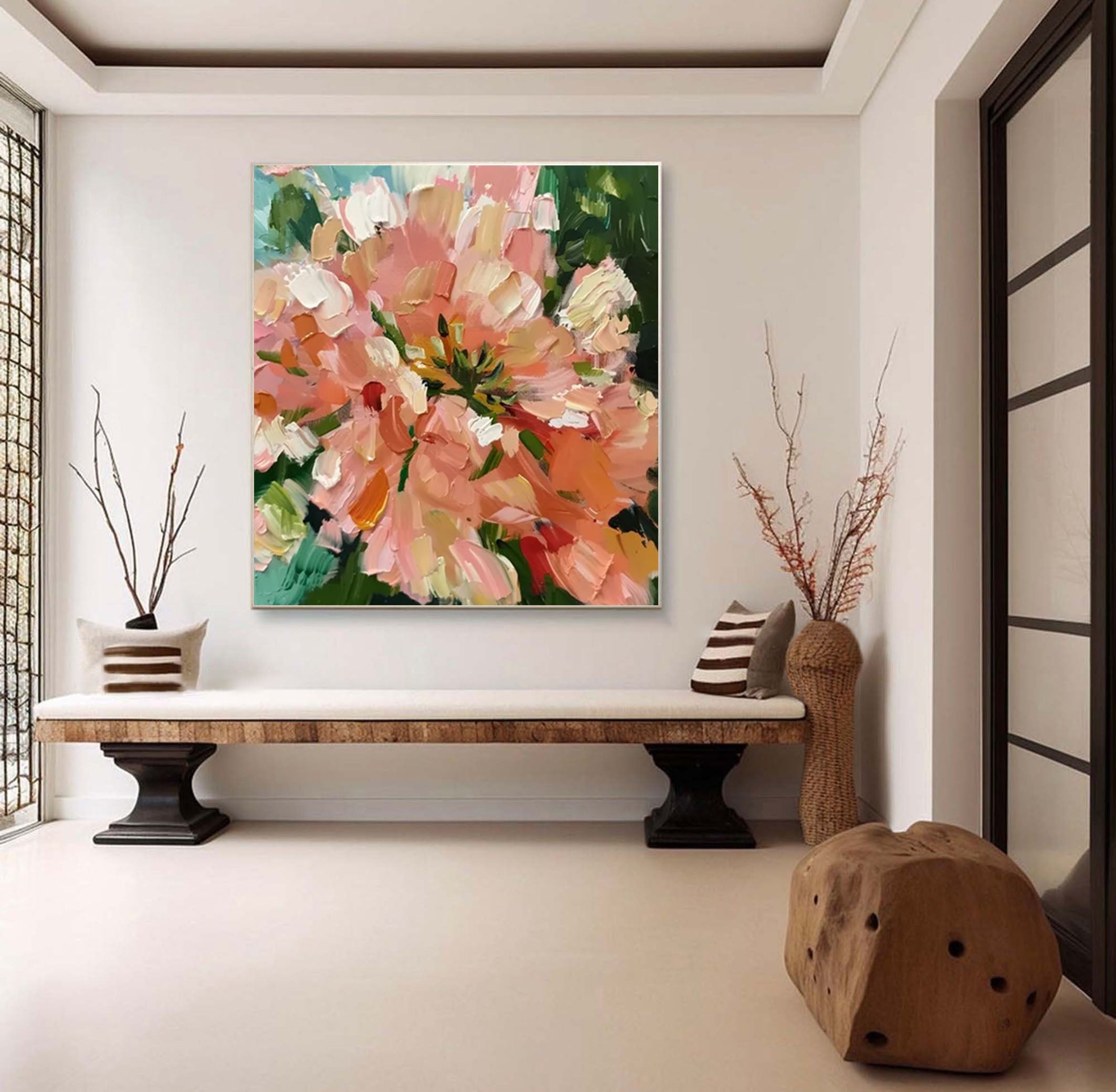 Vibrant Abstract Floral Painting for Modern Living Rooms #FB018