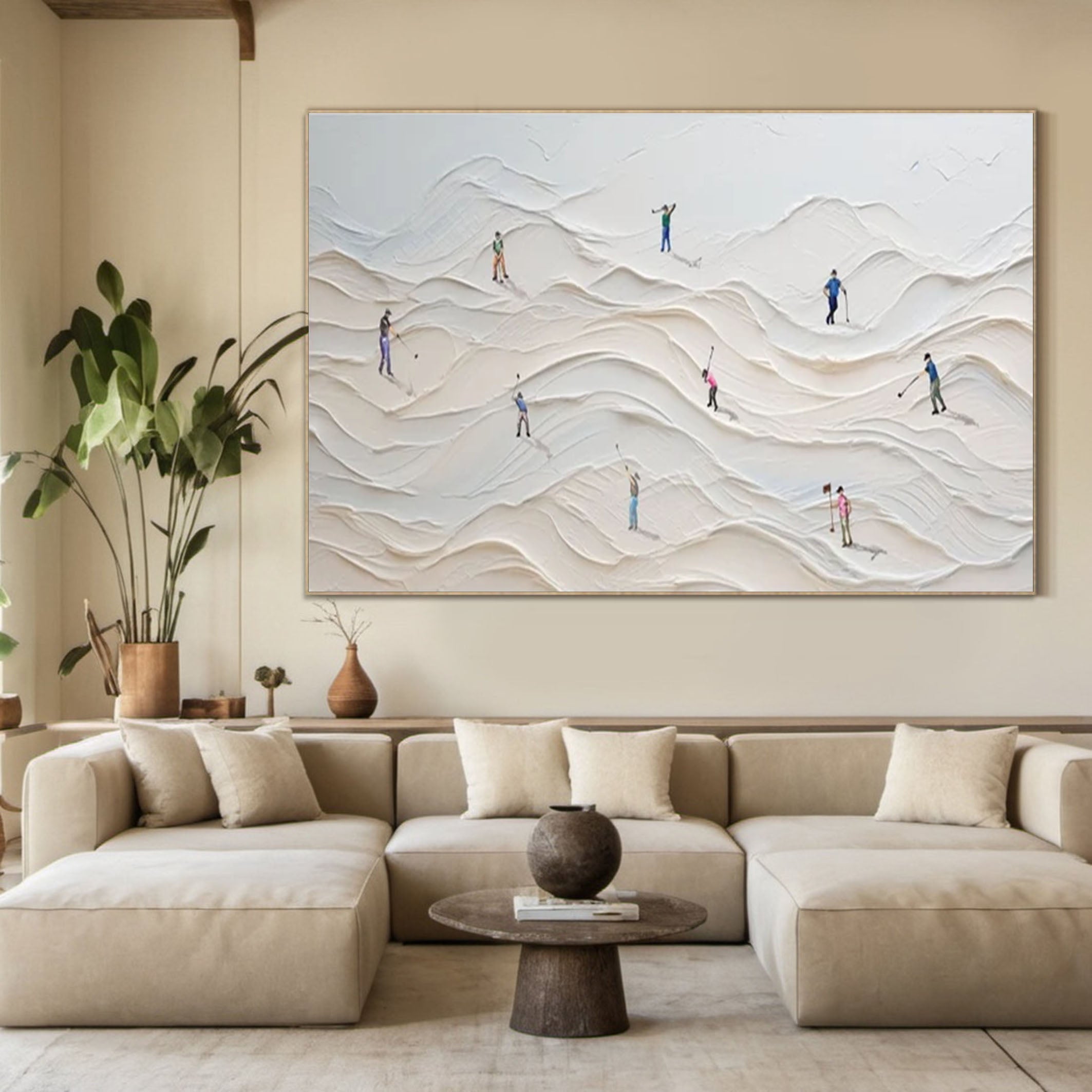 3D Textured Canvas Art White Minimalist Sand Dunes with Figures #SPA009