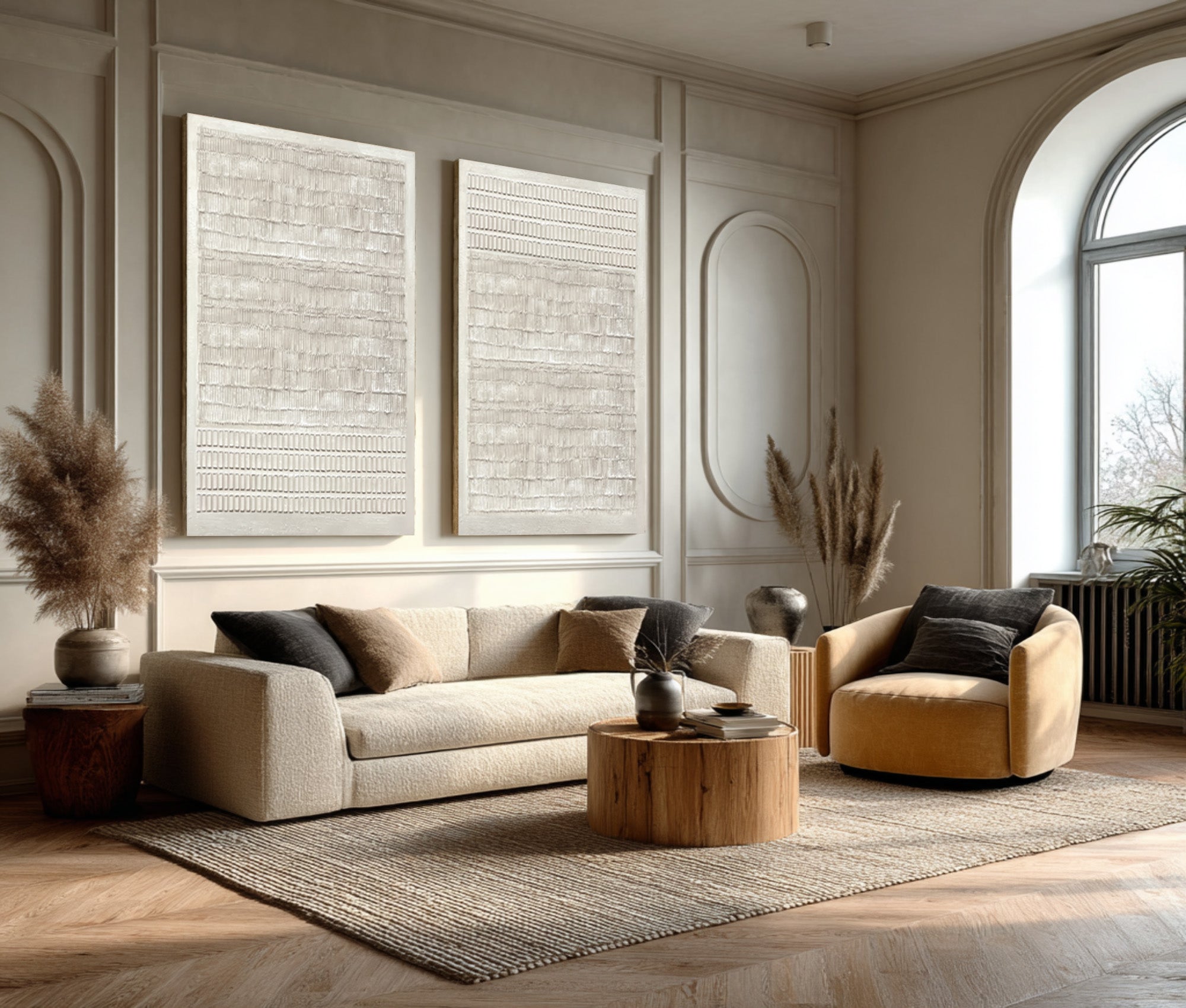 White Textured Art Prints Set for Modern Homes #AG 037