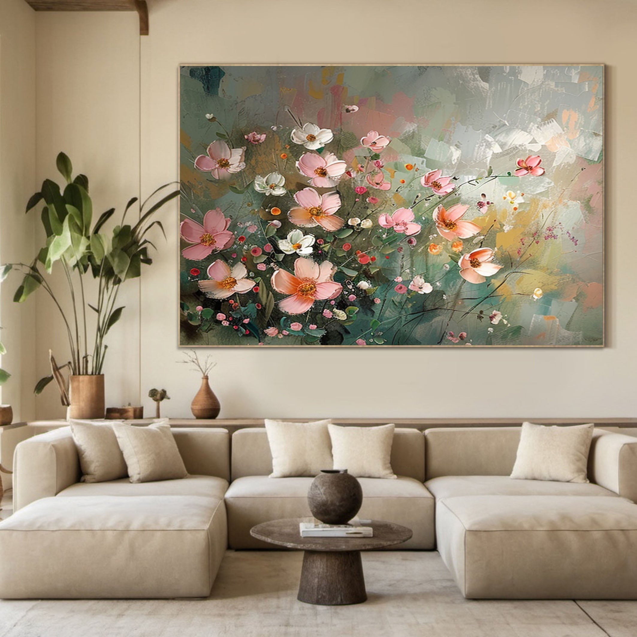 Large Canvas Flower Painting for Home Decor #FB014