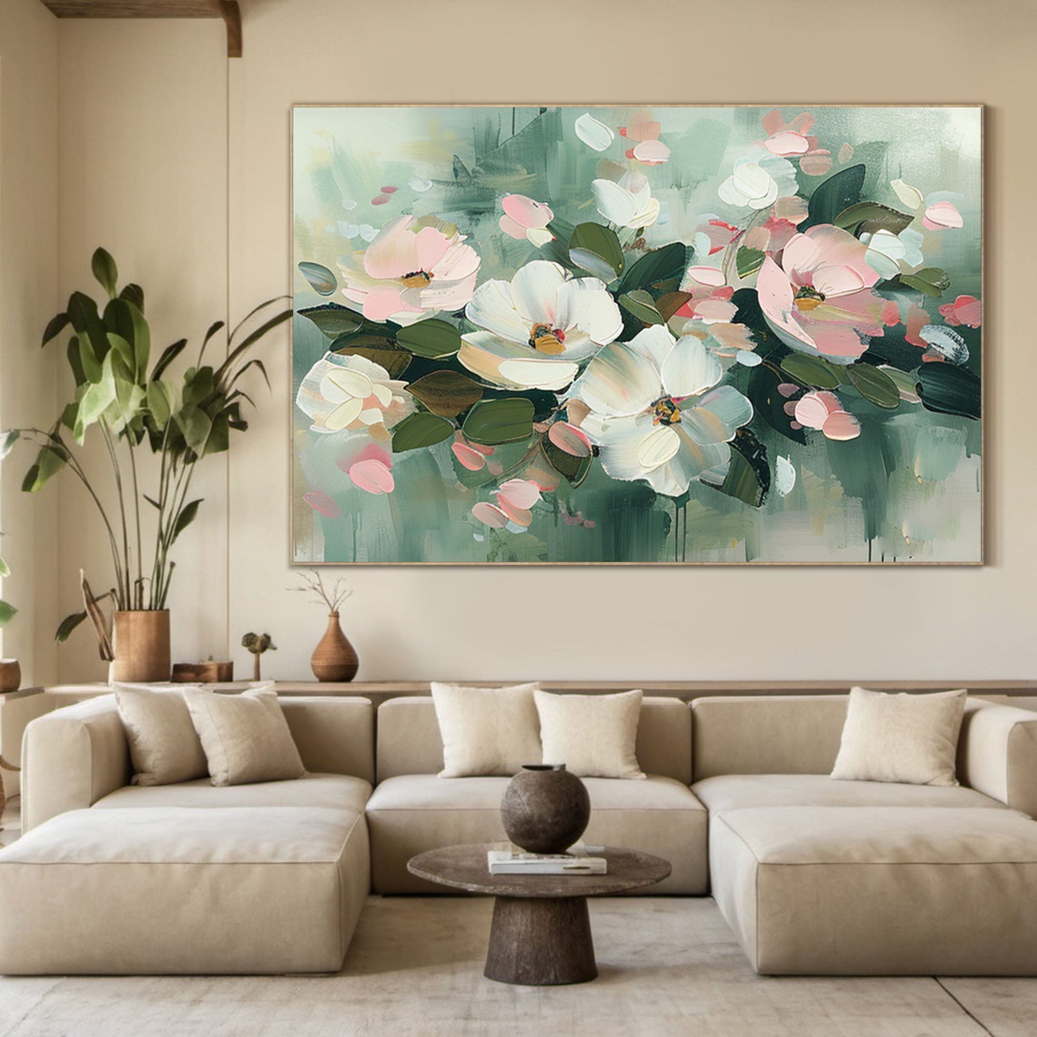 Vibrant Floral Wall Art Modern Abstract Flowers On Canvas #FB010