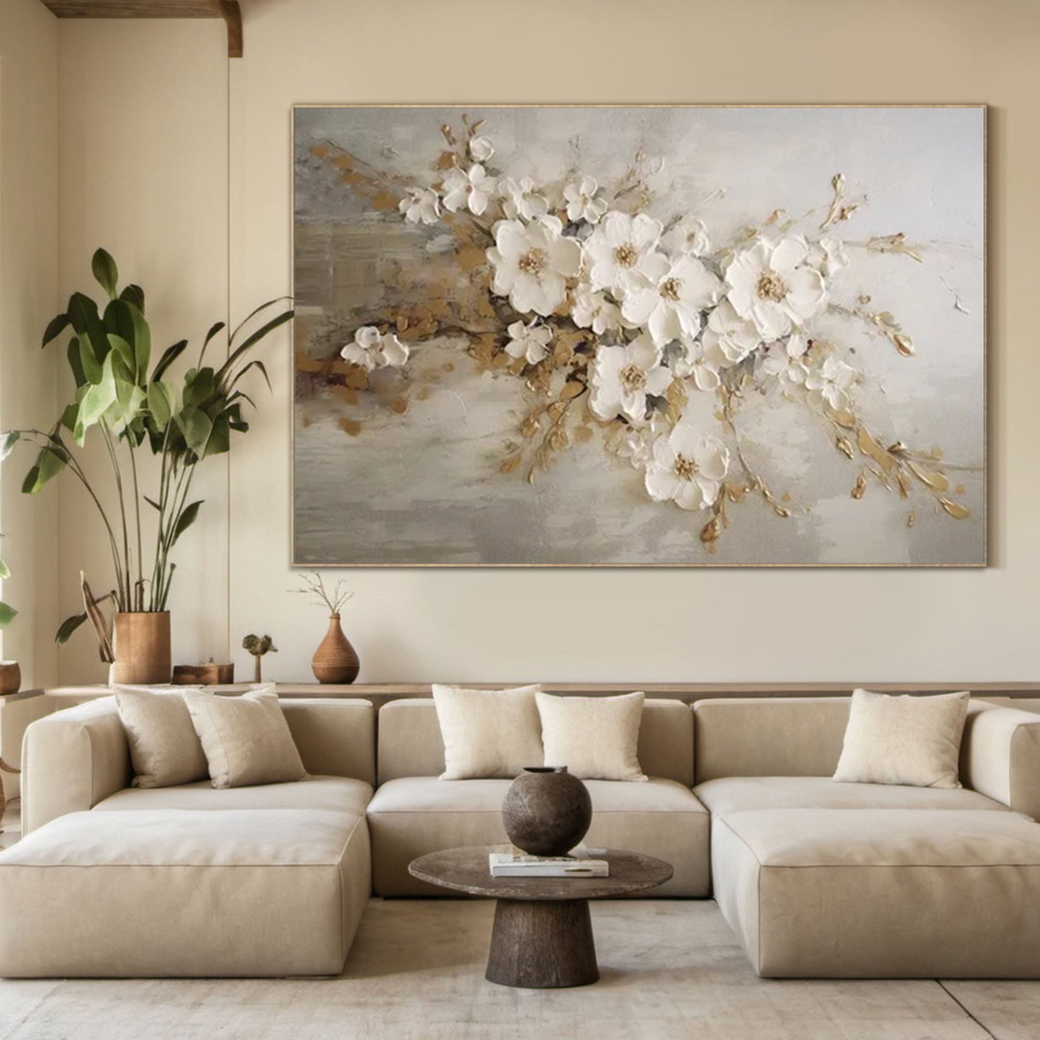 Serene Flower Canvas Painting for Minimalist Interiors Wall Decor #FB022