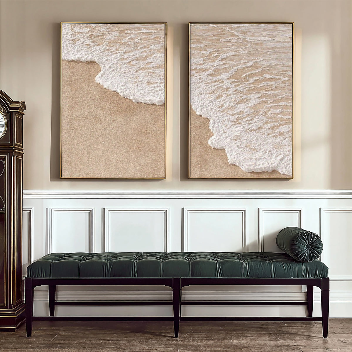 Echoes Of The Same Ocean Diptych Coastal Wall Art Textured Wave Painting Neutral Contemporary Decor