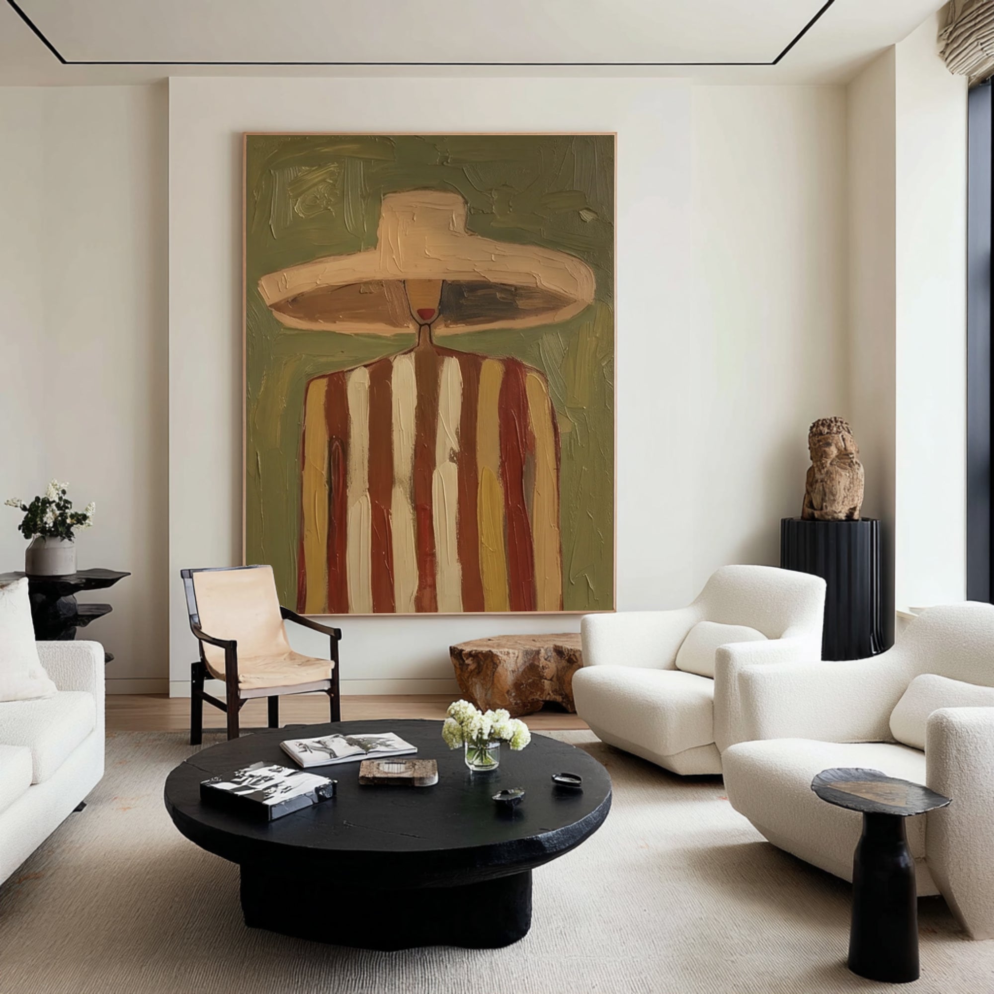 Large Contemporary Portrait Painting Neutral Fashion Wall Decor