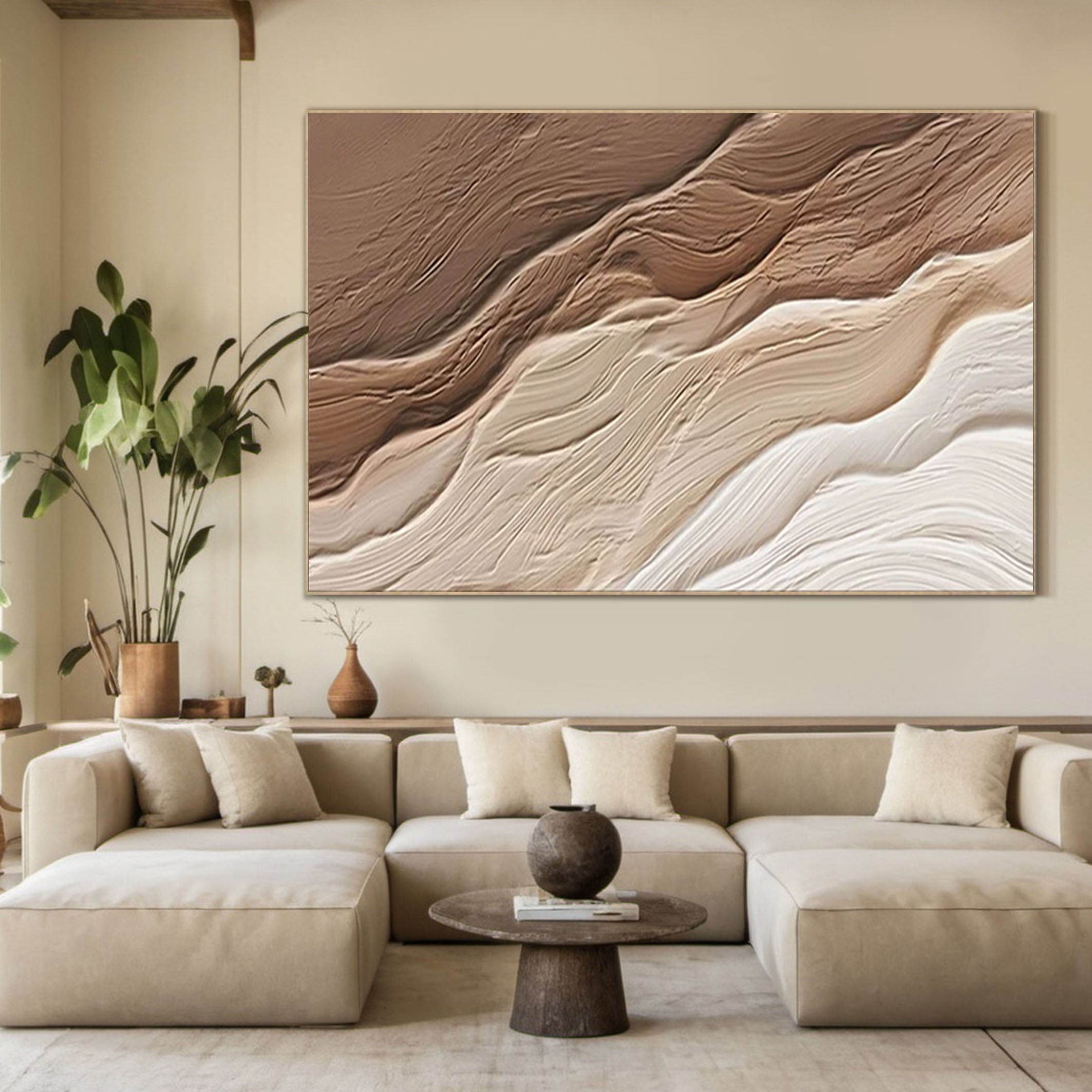 Abstract Neutral Wall Art Oversize Textured Canvas Decor #OP061