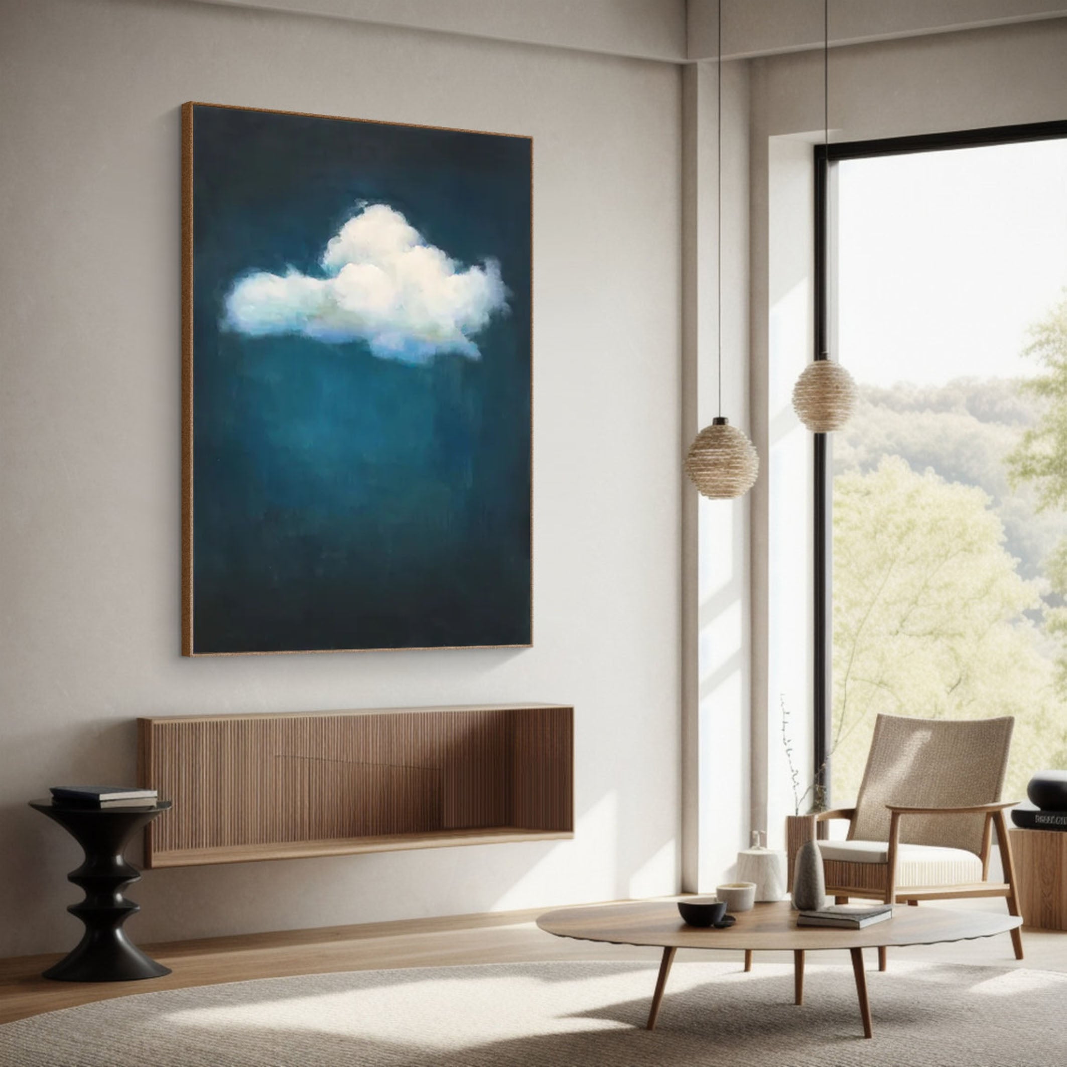 Dreamy Blue Gradient Wall Art with White Cloud #SP006