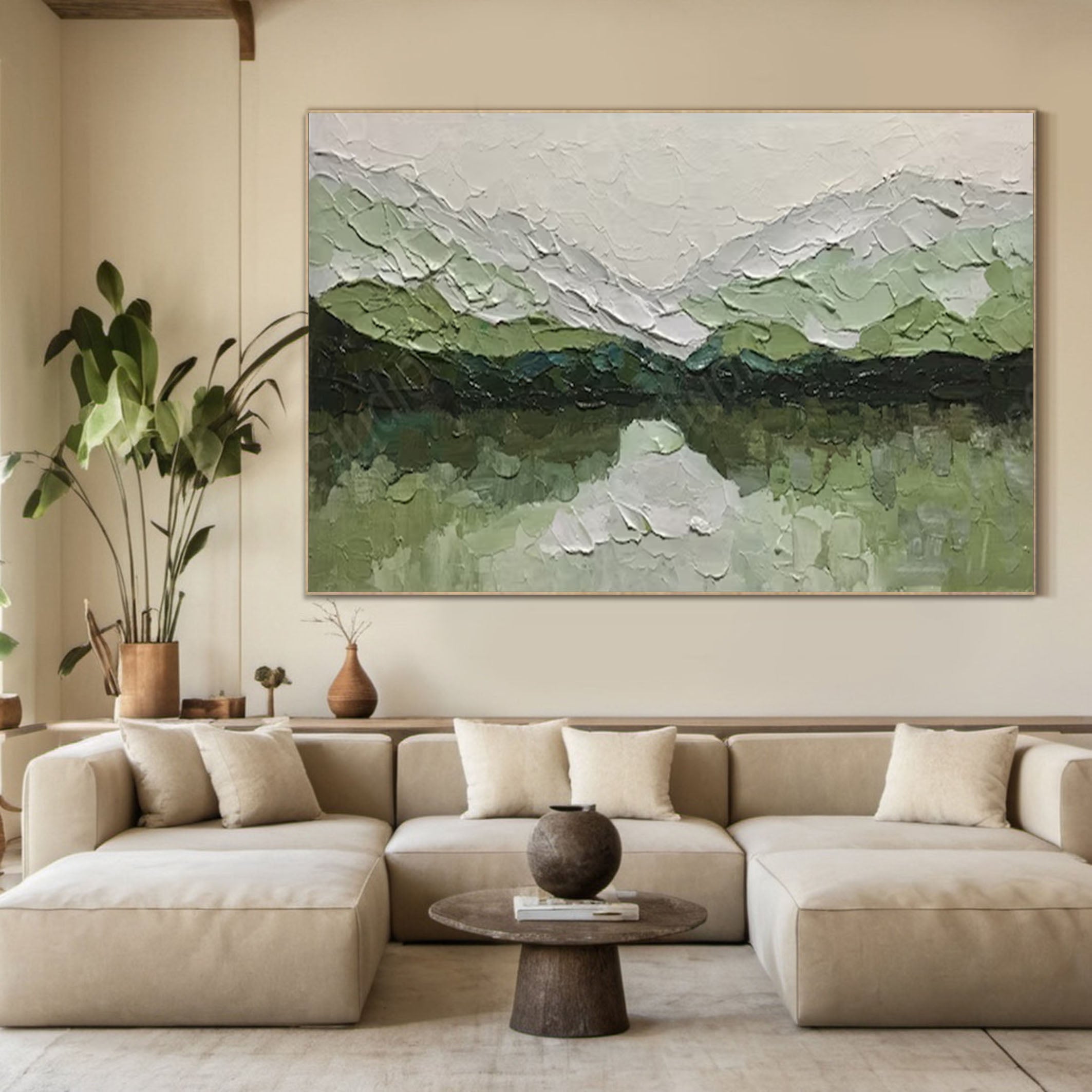 Textured Green Landscape Painting for Wall Art Decor #AB051