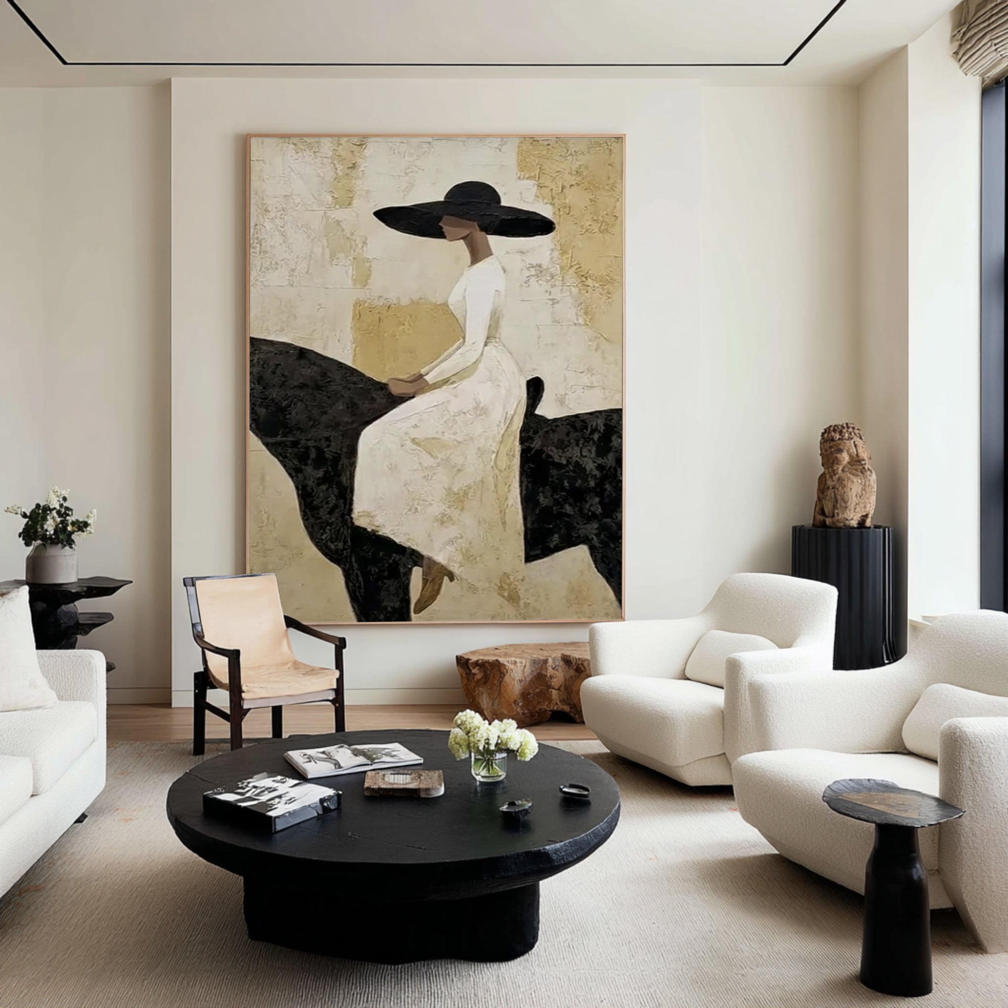 Luxury Black and White Horse Painting Minimalist Figurative Wall Decor