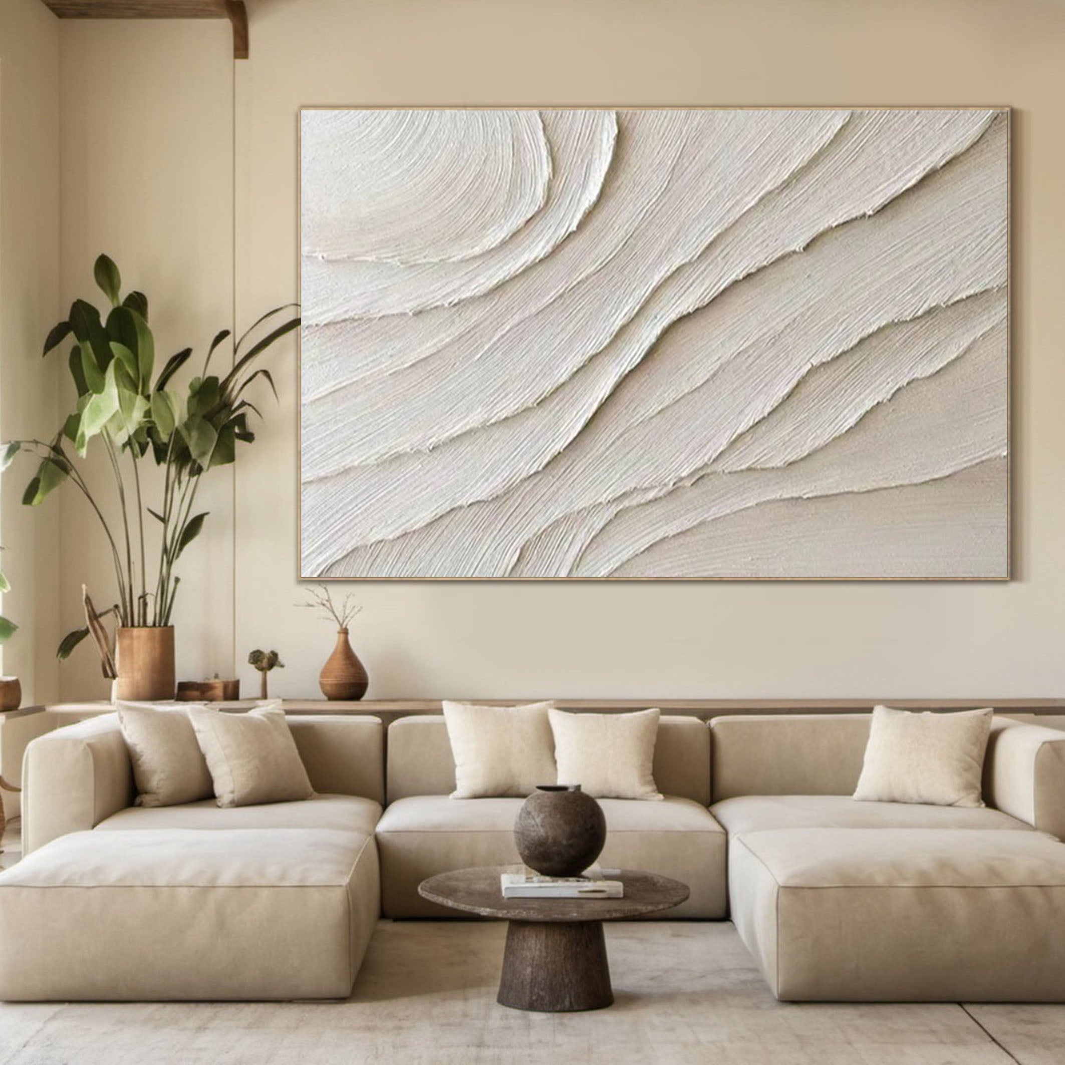 Large Textured Neutral Canvas Modern Minimalist Wall Art #OP065