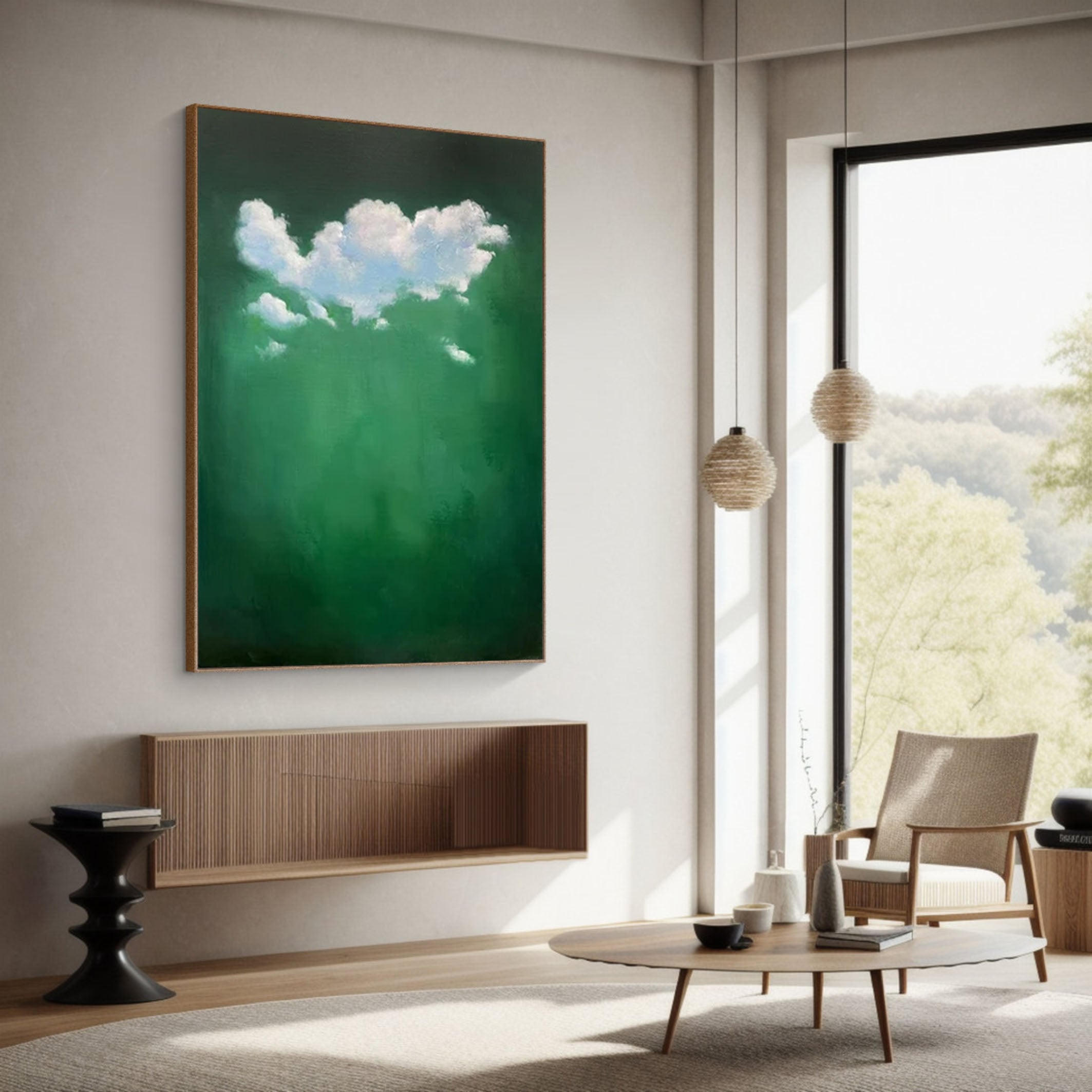 Abstract Cloudscape Wall Art in Green and White #SP004