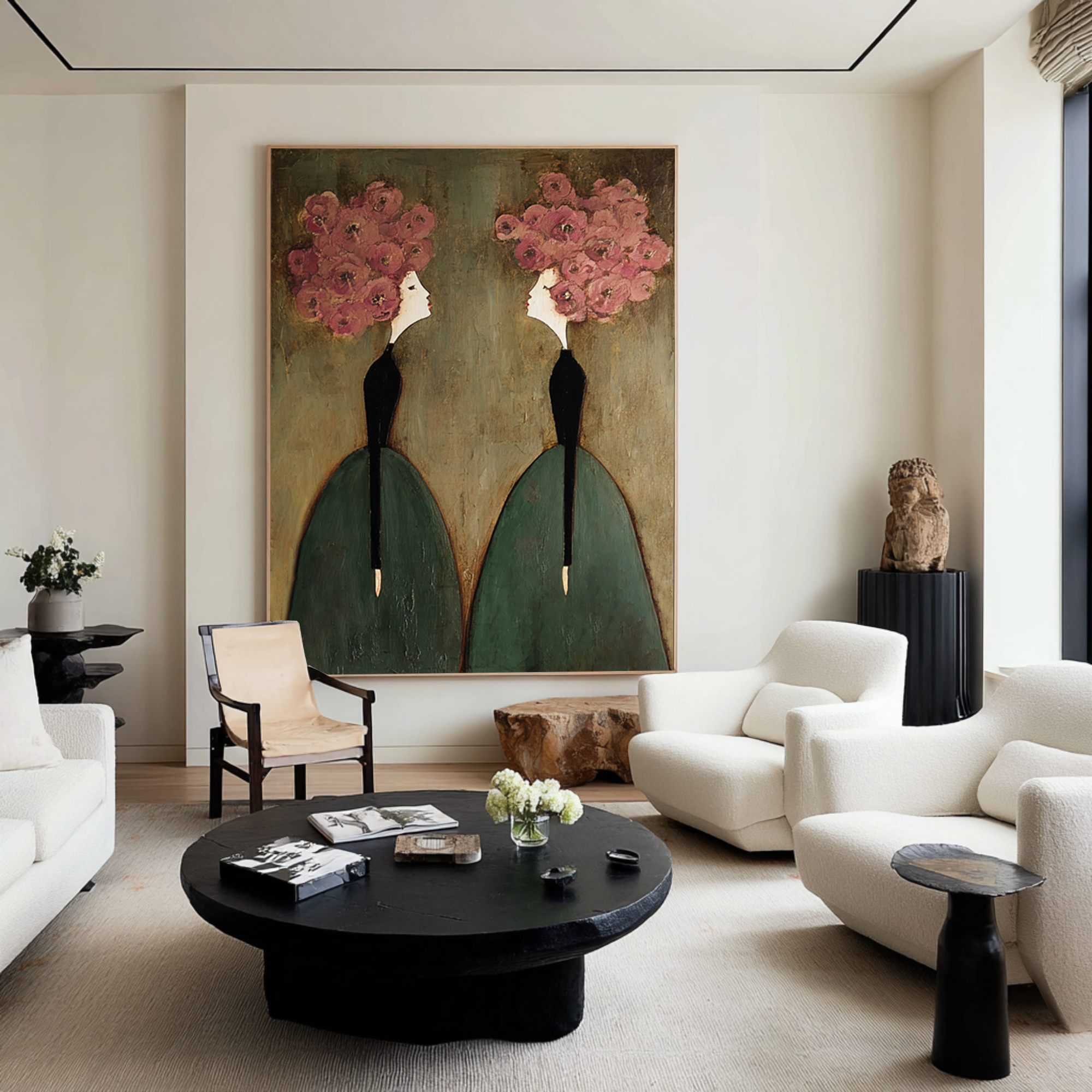 Large Figurative Oil Painting - Pink Floral Wall Art | KelorArt